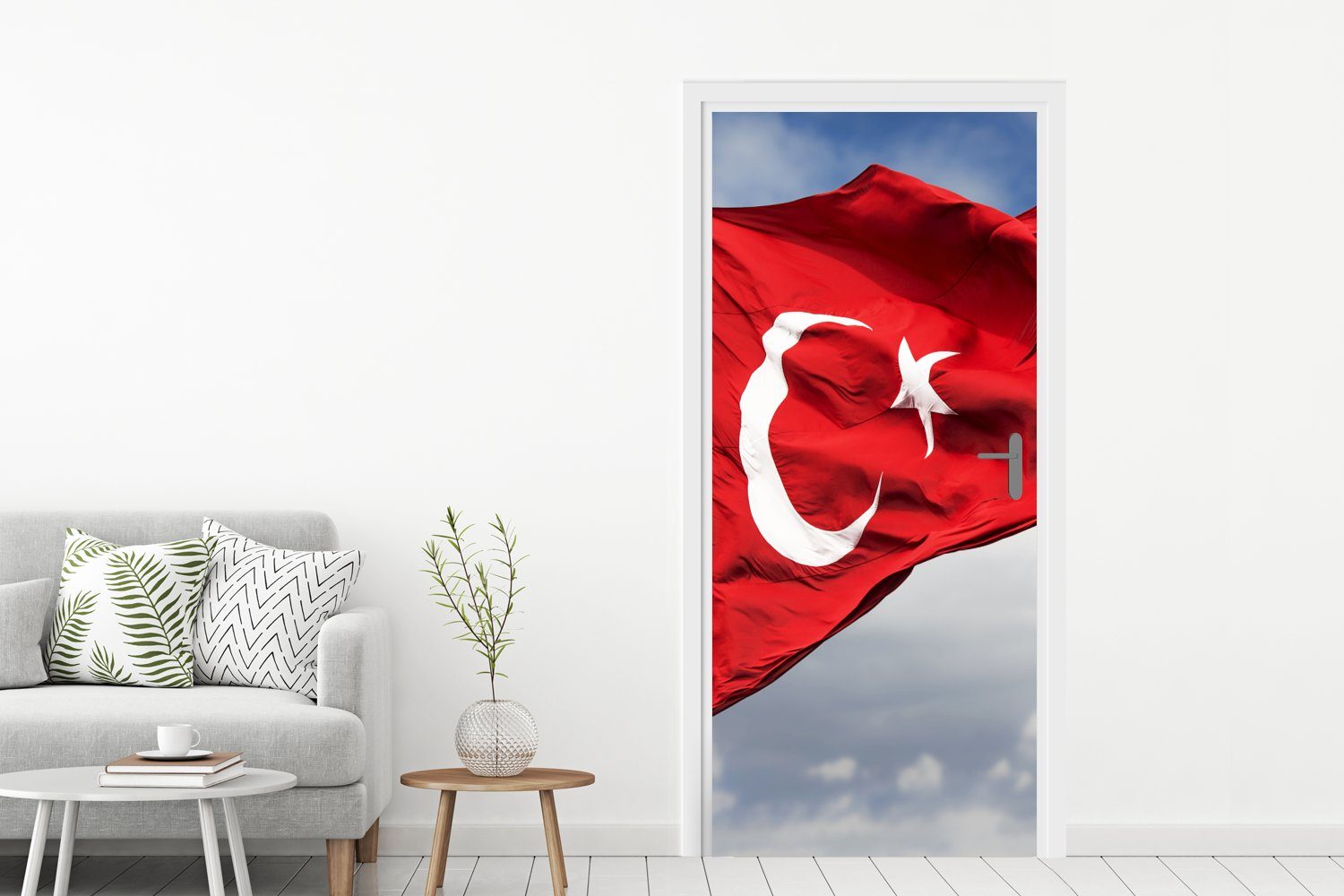türkische für Flagge Wind, Matt, St), MuchoWow (1 Tür, Türaufkleber, Eine 75x205 bedruckt, im cm Fototapete Türtapete