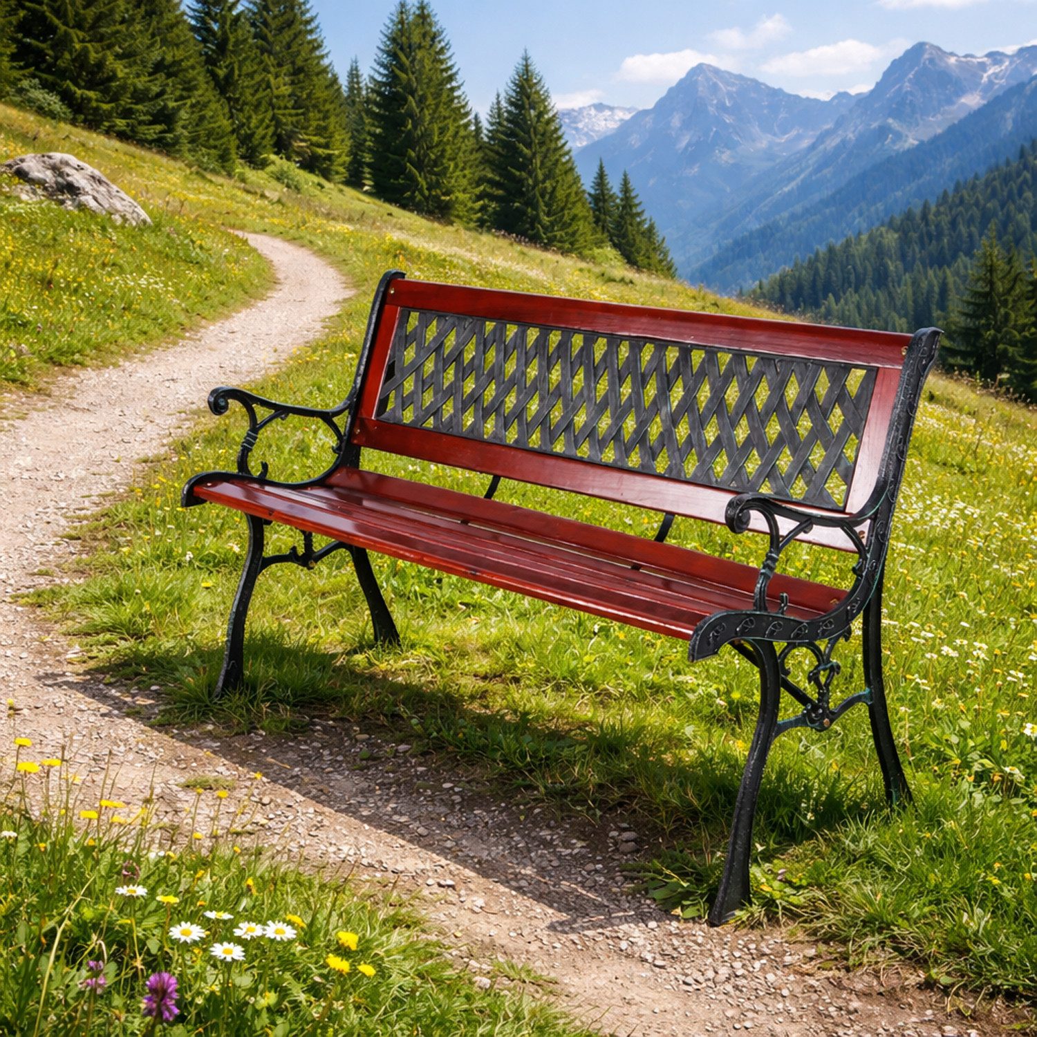 Mojawo Eckbank Gartenbank Parkbank Massivholz Metall pulverbeschichtet Braun/Schwarz