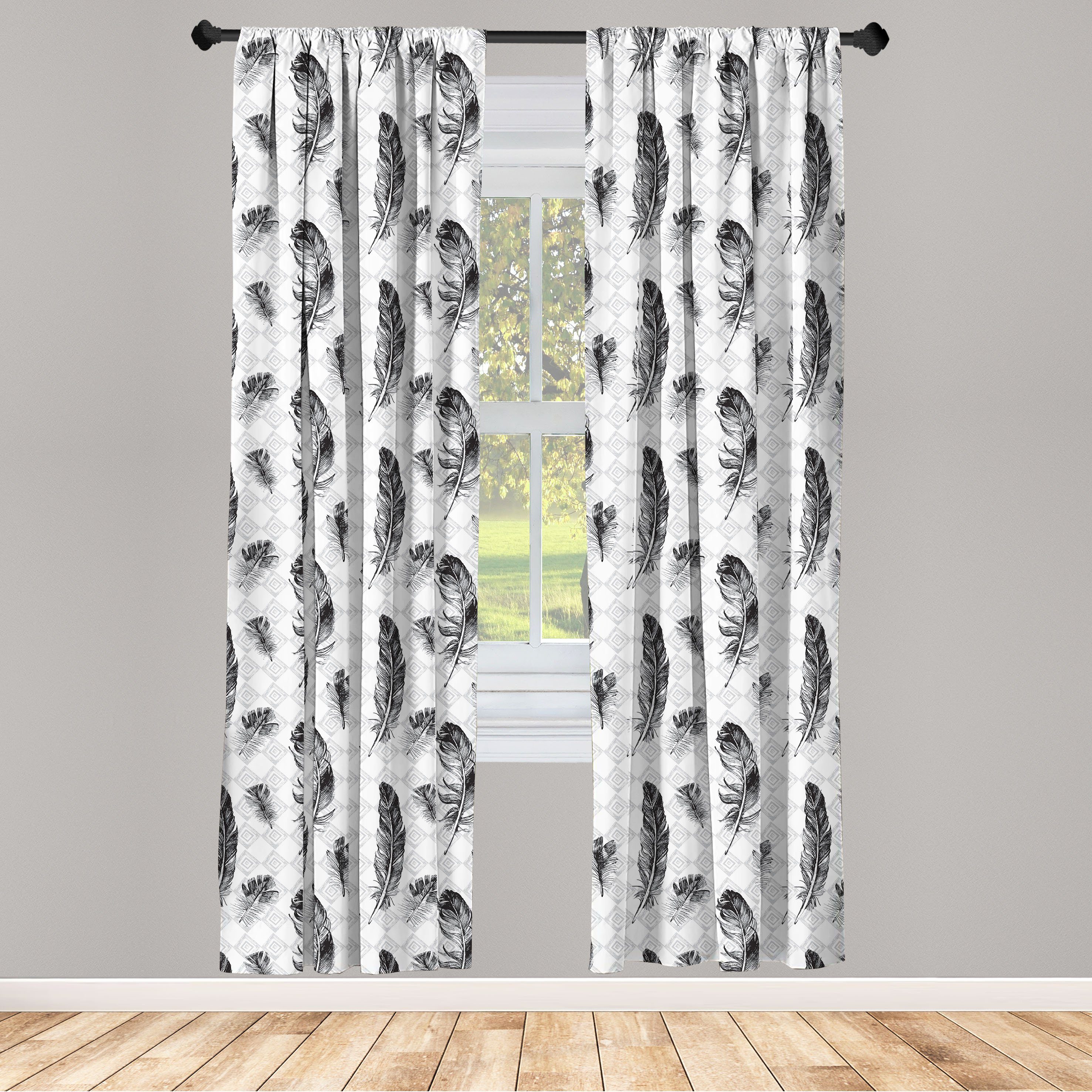 Gardine Vorhang für Wohnzimmer Schlafzimmer Dekor, Abakuhaus, Microfaser, Feder Verschachtelte Squares Mosaic | Fertiggardinen