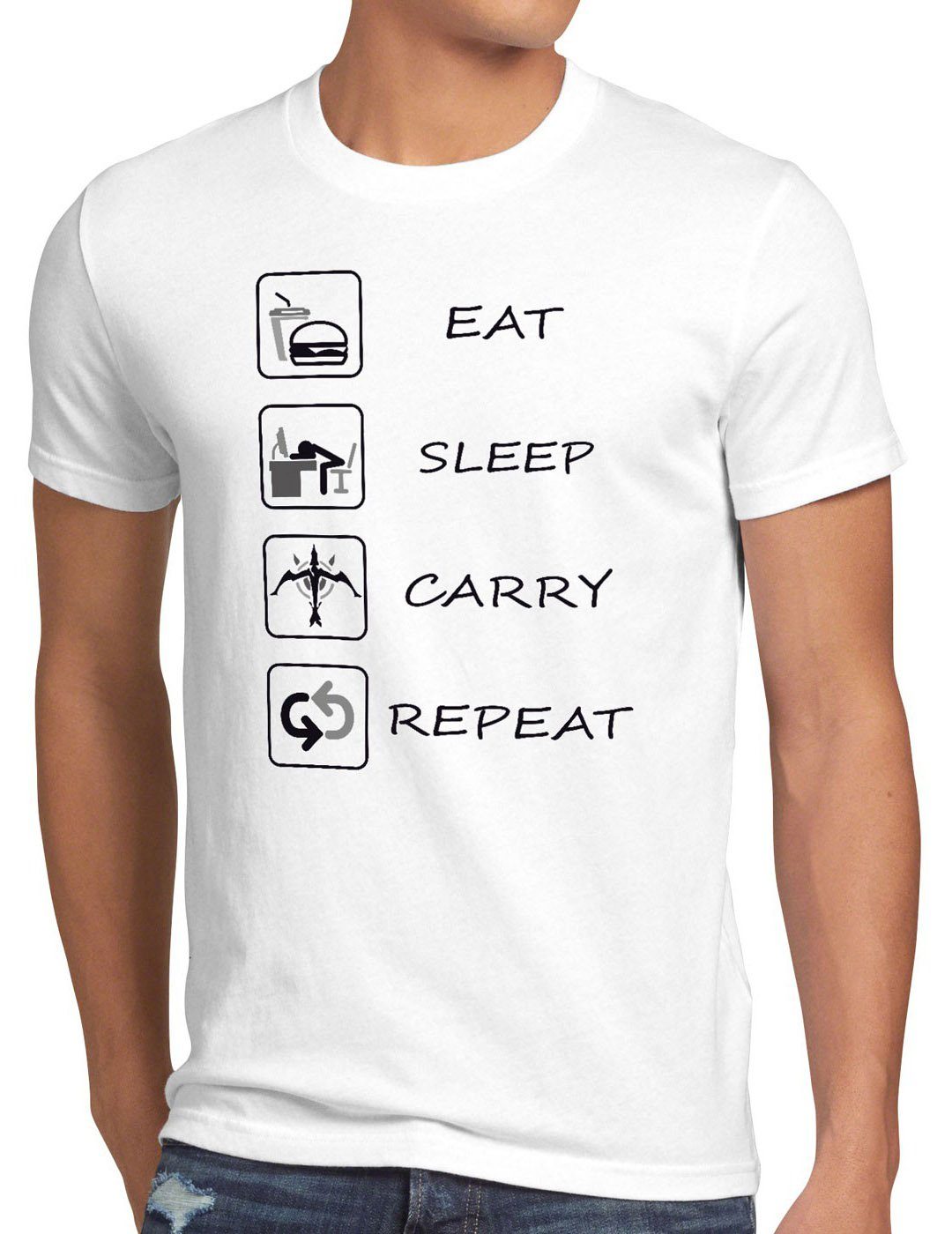 style3 Print-Shirt Herren T-Shirt Eat lol weiß dota league game Repeat legends Sleep gamer Carry carry