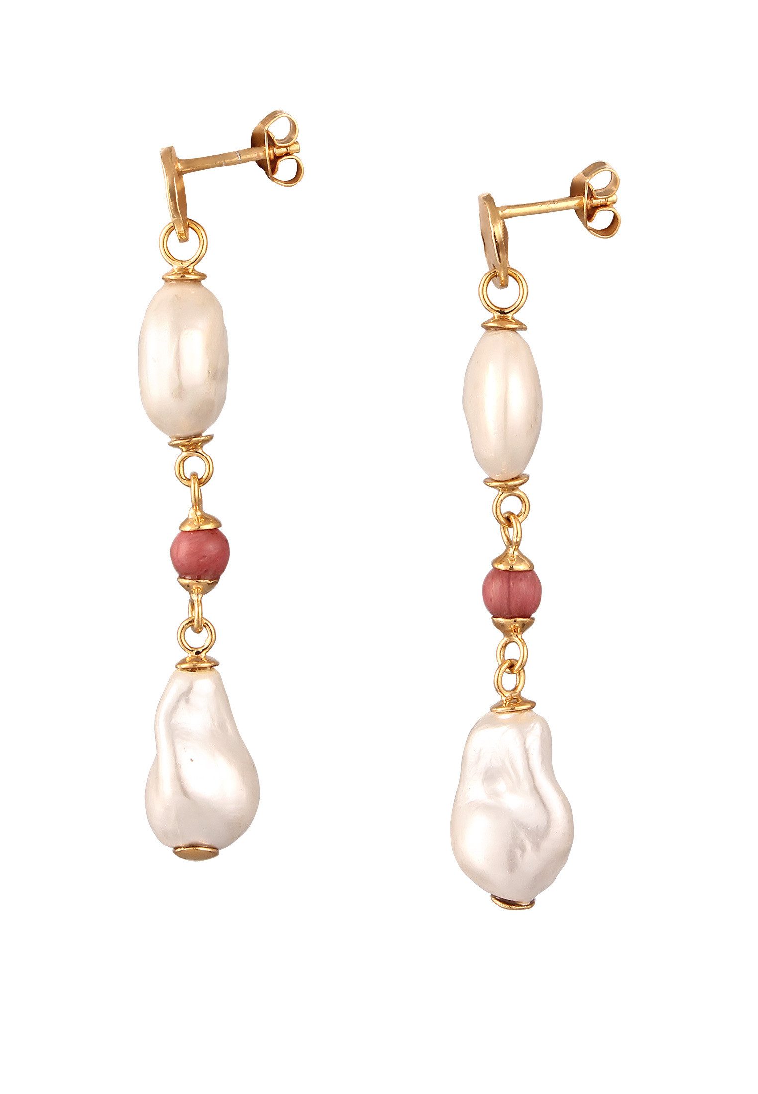 Elli Premium Perlenohrringe Ohrstecker Süßwasserzuchtperlen Rhodonit 925 Sterling Silber vergoldet