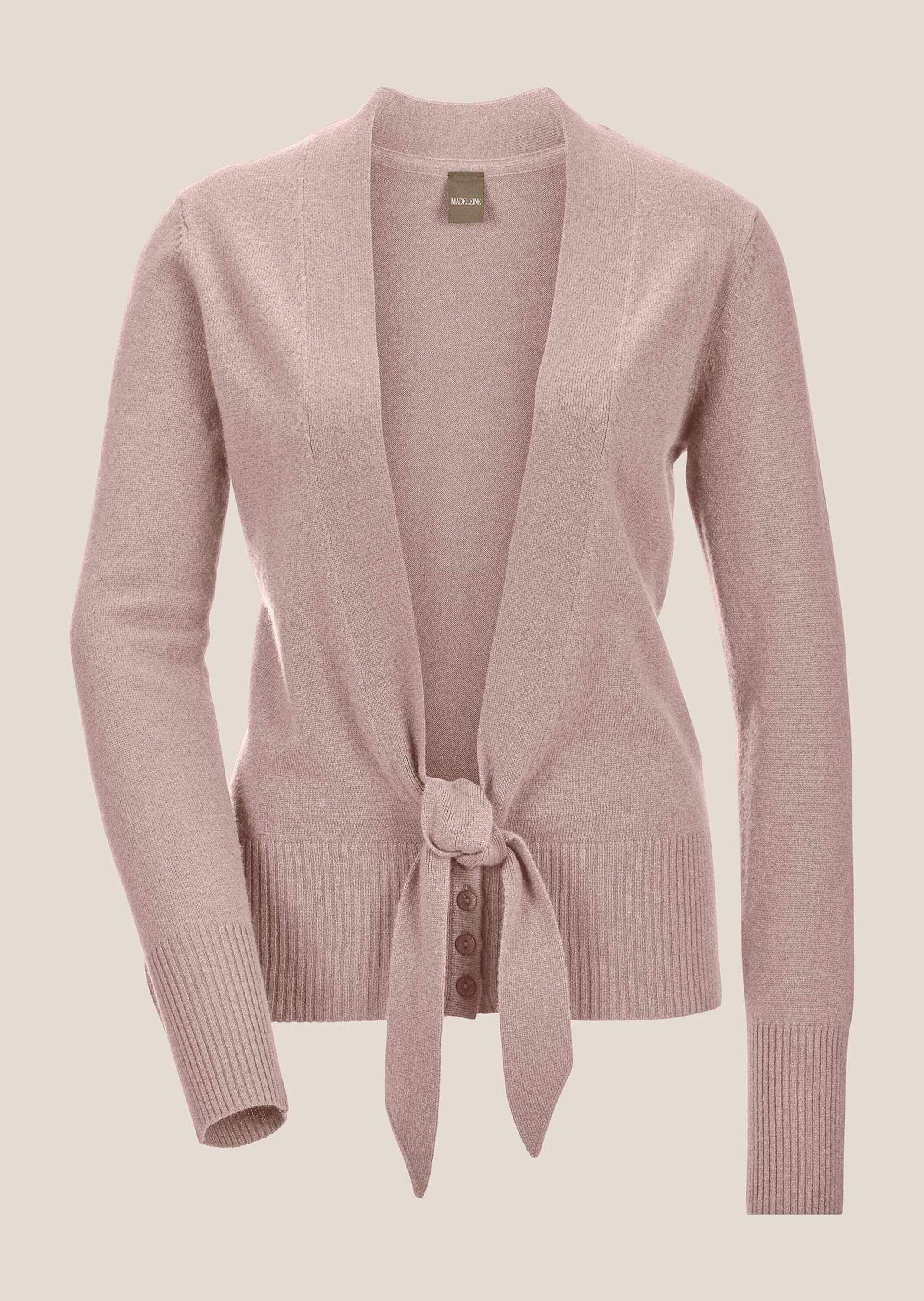 MADELEINE Strickjacke Kaschmirstrickjacke mit V-Ausschnitt Unifarbenes Modell mit dekorativem V-Ausschnitt und Bindeband – Bild 5 von 5