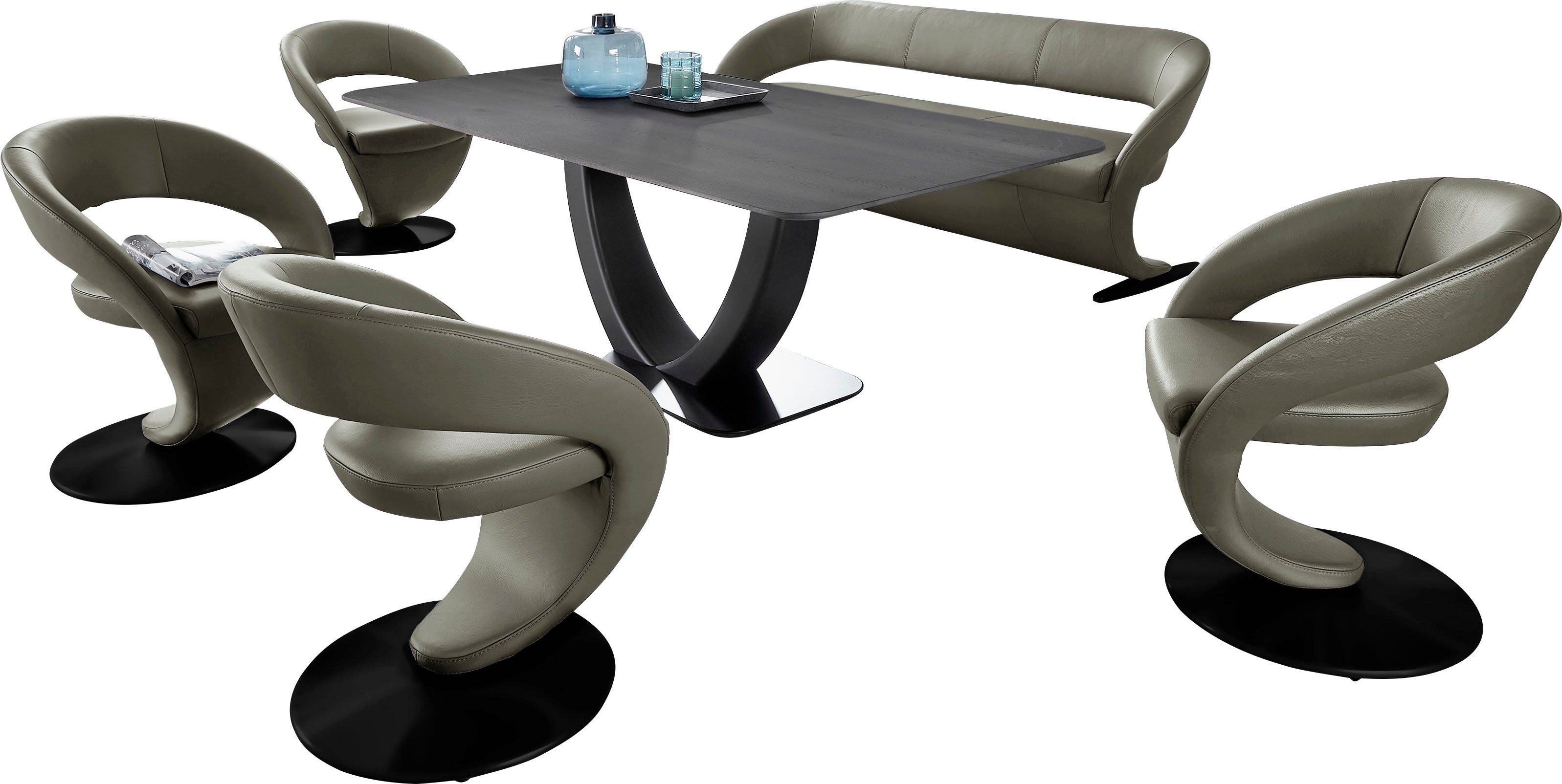 K+W Tischplatte Komfort in Wohnen Design-Drehstühlen und 4 180x90cm, & Wave, Essgruppe Wildeiche (Set), Tisch