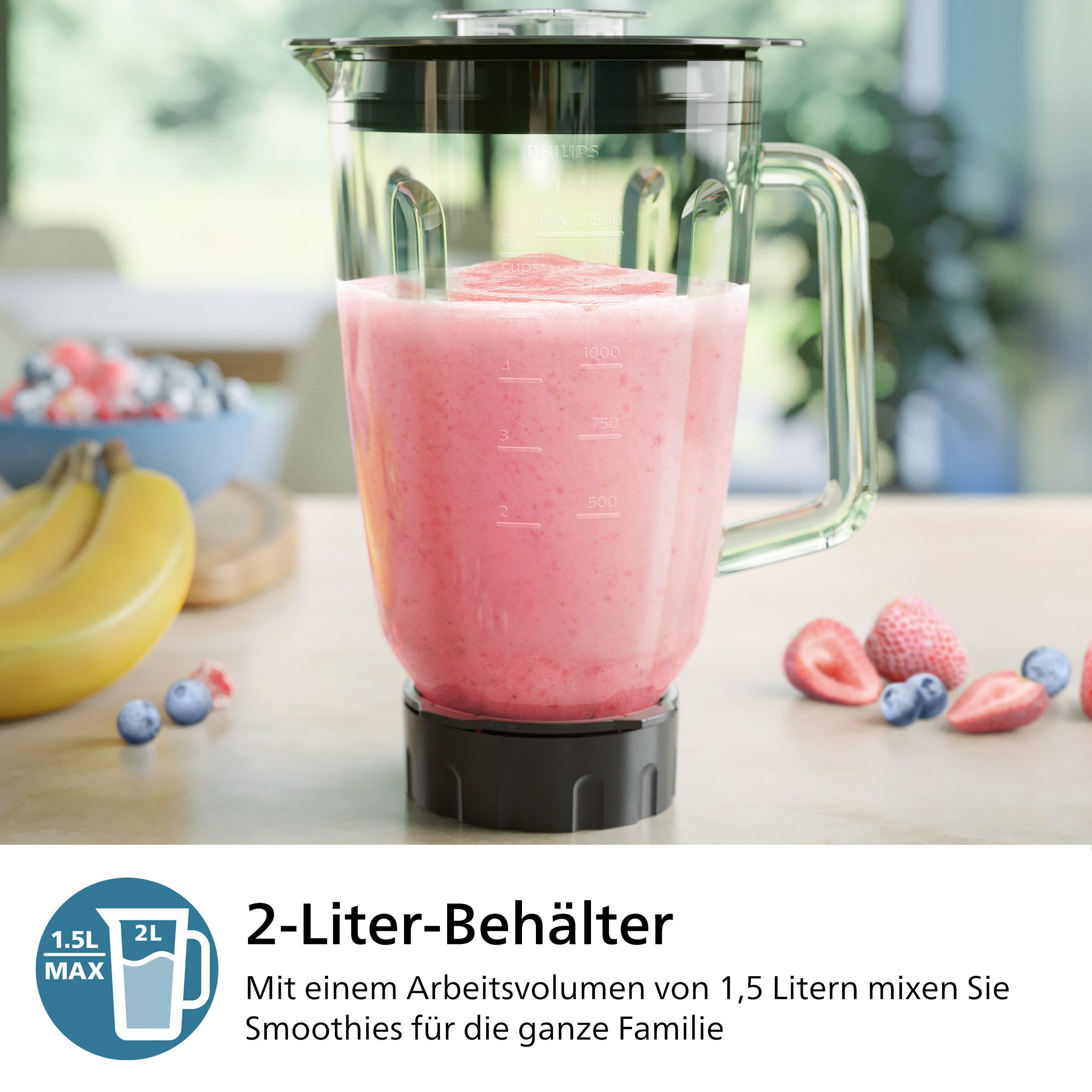 Philips Standmixer HR3040/00 5000 Series, mit ProBlend Plus-Technologie, 1200 W, 2-Liter-Behälter und automatischer Reinigung; Edelstahl/Grau