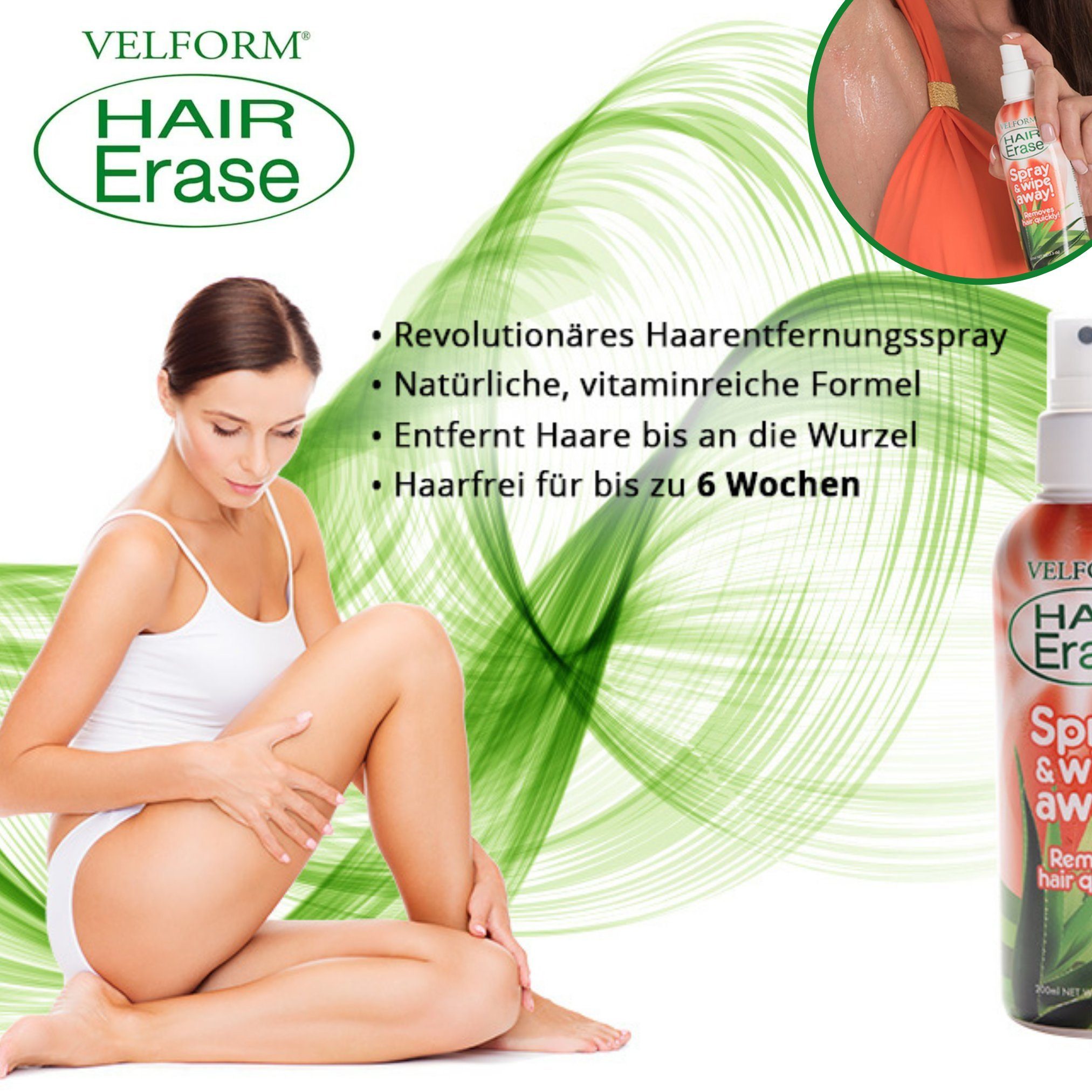 Orangenextrakt Hair Velform®️ mit St., Zitrusfrüchten, Enthaarungscreme Vitamin Velform® Erase 2 Enthaarungsspray, E, Aloe Vera und