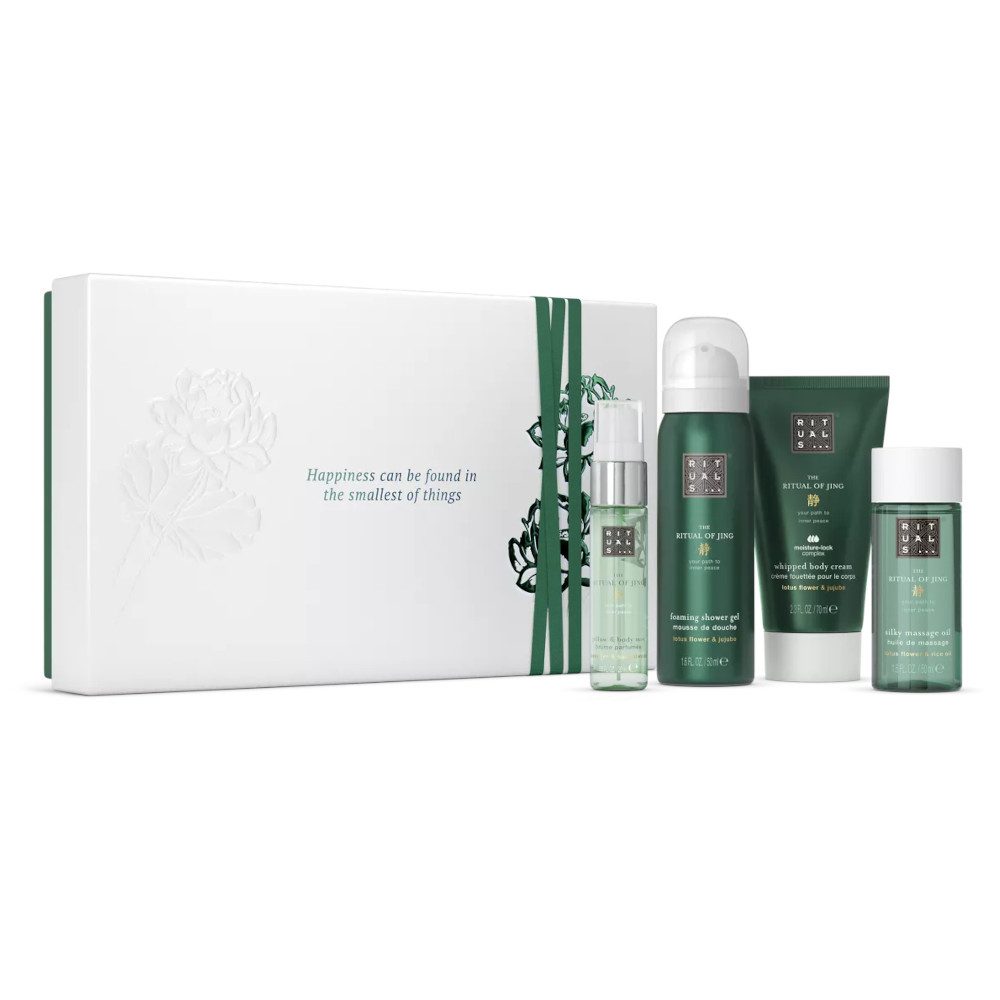 Rituals Pflege-Geschenkset Rituals Jing Geschenkset S – 4-teilig mit Dusch & Pflege, 4-tlg., 4-teiliges Jing Set mit Lotus & Jujube – für Entspannung & Ruhe