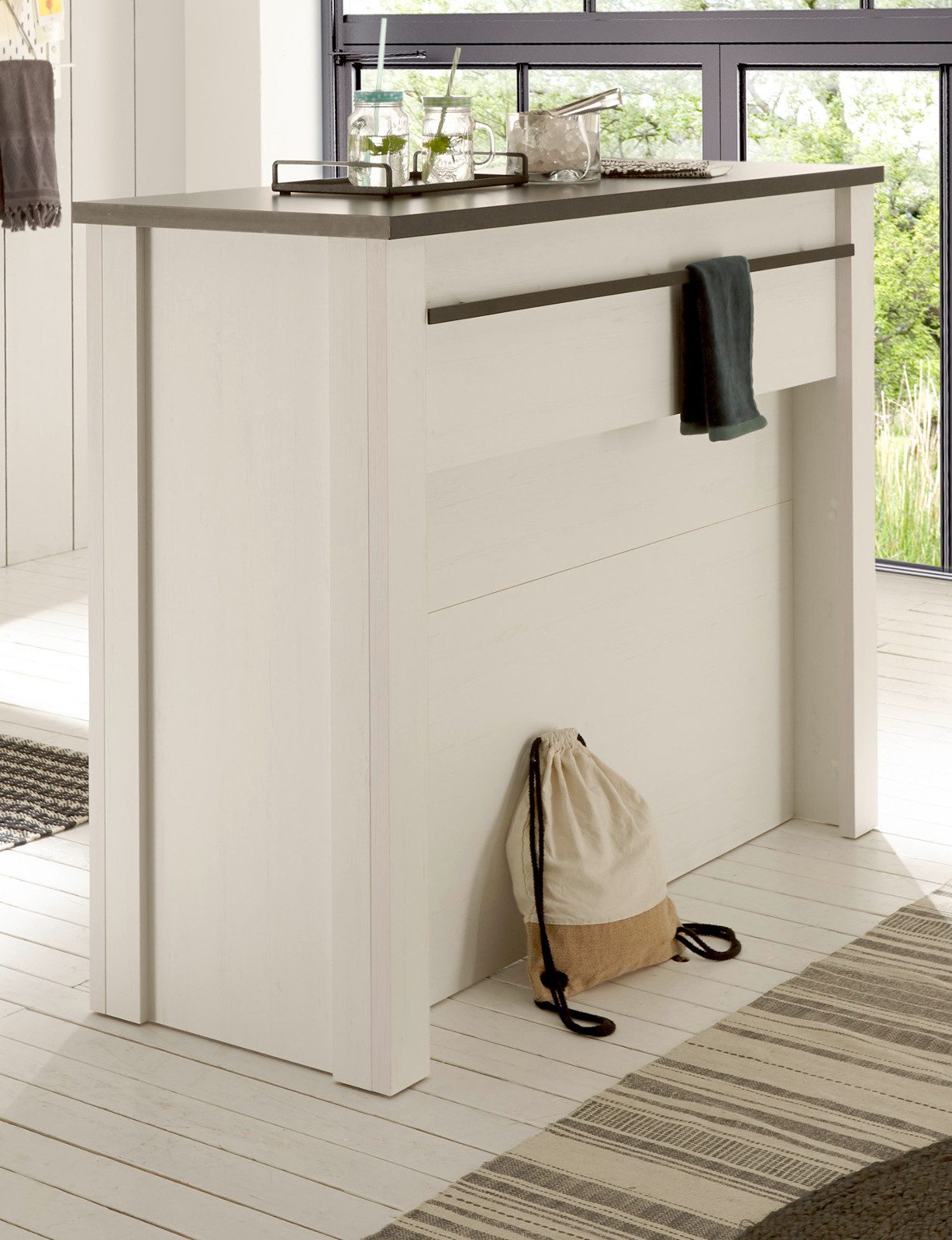 Furn.Design Barschrank Stove (Theke in weiß Pinie Landhaus, 130 x 106 cm) als Küchentheke oder gemütliche Bar