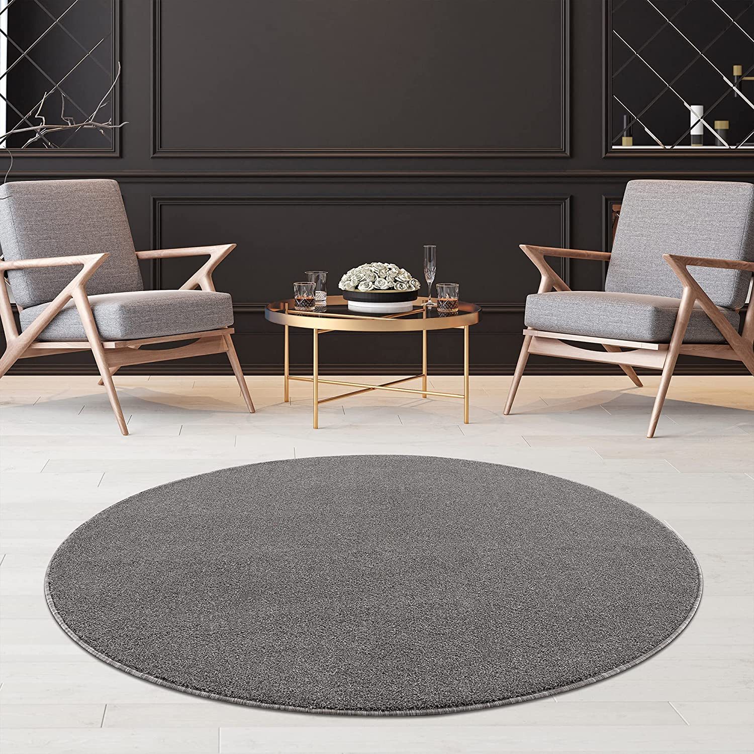 Jimri Teppich Lotus Wohnzimmer Teppich Einfarbig Kurzflor Läufer Uni, Rund, günstig online kaufen