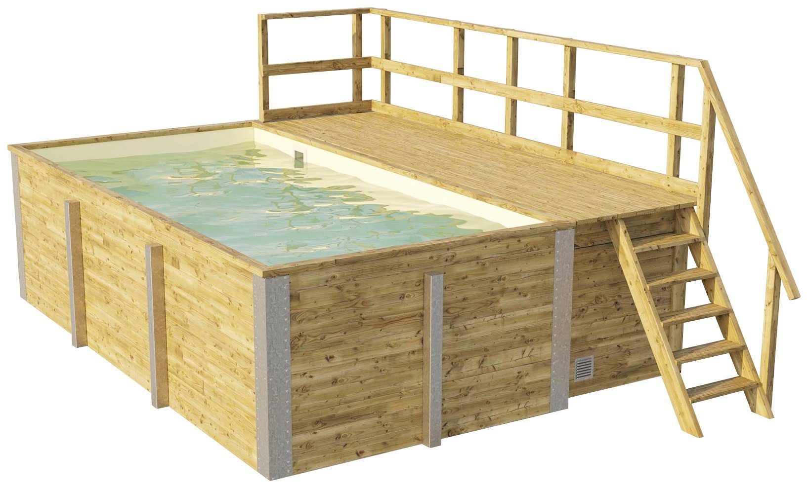 weka Rechteckpool 595 Gr. 1 mit Sonnendeck und Technikraum (Set, 10-tlg), BxLxH: 309x416x116 cm