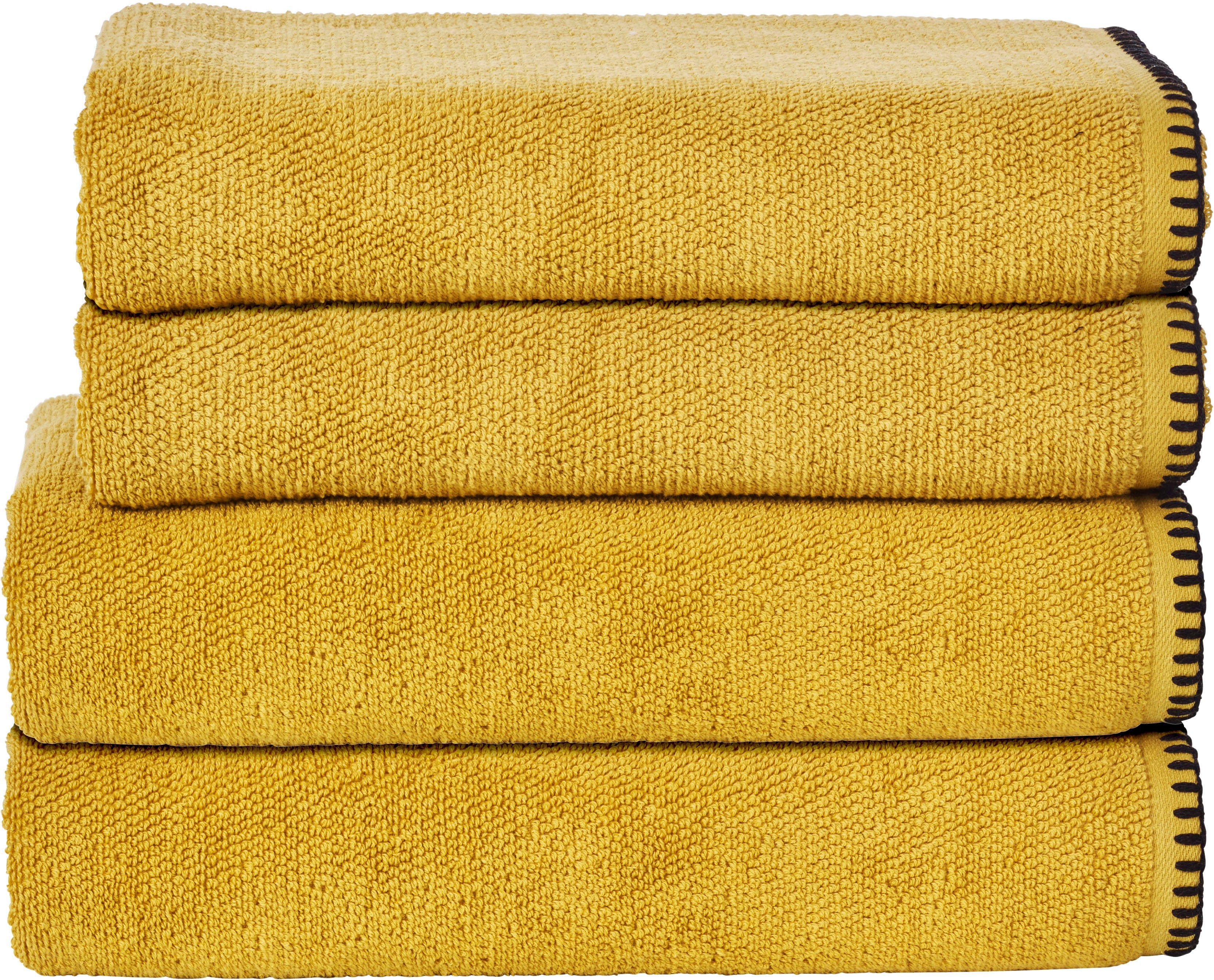 Zwirnfrottee, 4-tlg), 2x Badetücher einfassender Prime, 2 Handtuch goldfarben Set done.® mit Handtücher, Farben, Uni Ziernaht Deluxe & (Set,