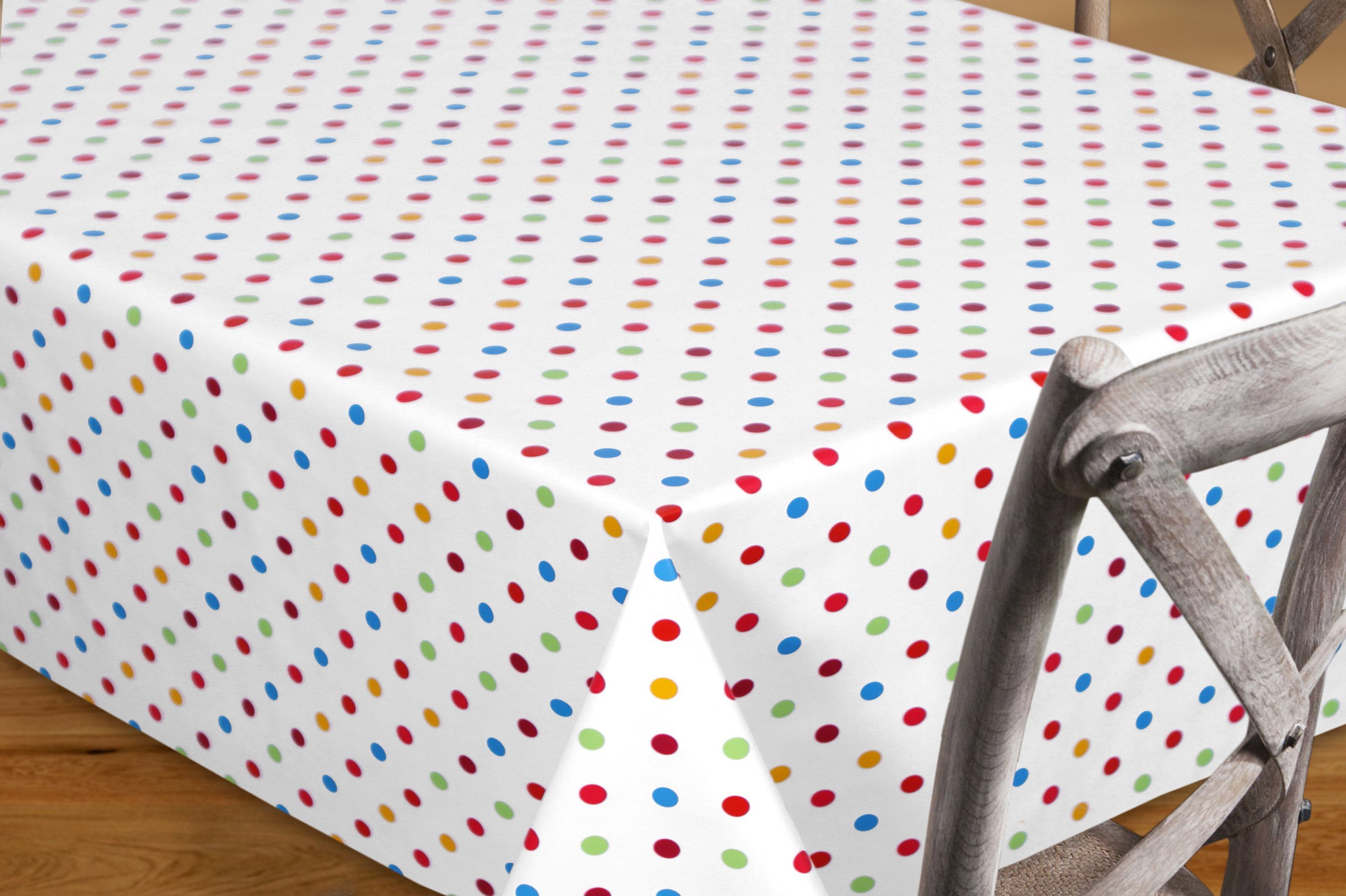 Beautex Tischdecke Wachstuchtischdecke glatt Weiß, Punkte Bunt abwischbar Tischdecke (1-tlg)
