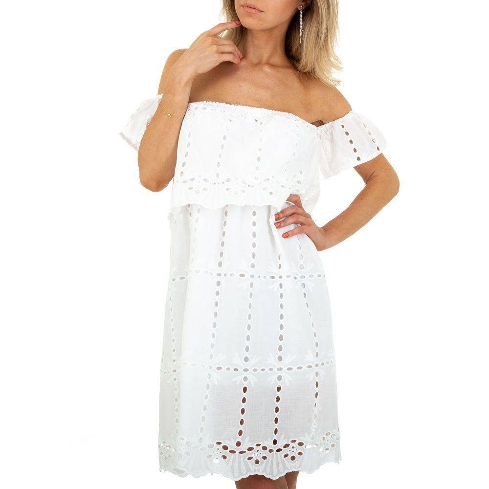 Damen Kleider Ital-Design Sommerkleid Damen Strand Cold Shoulder Spitze Sommerkleid in Weiß