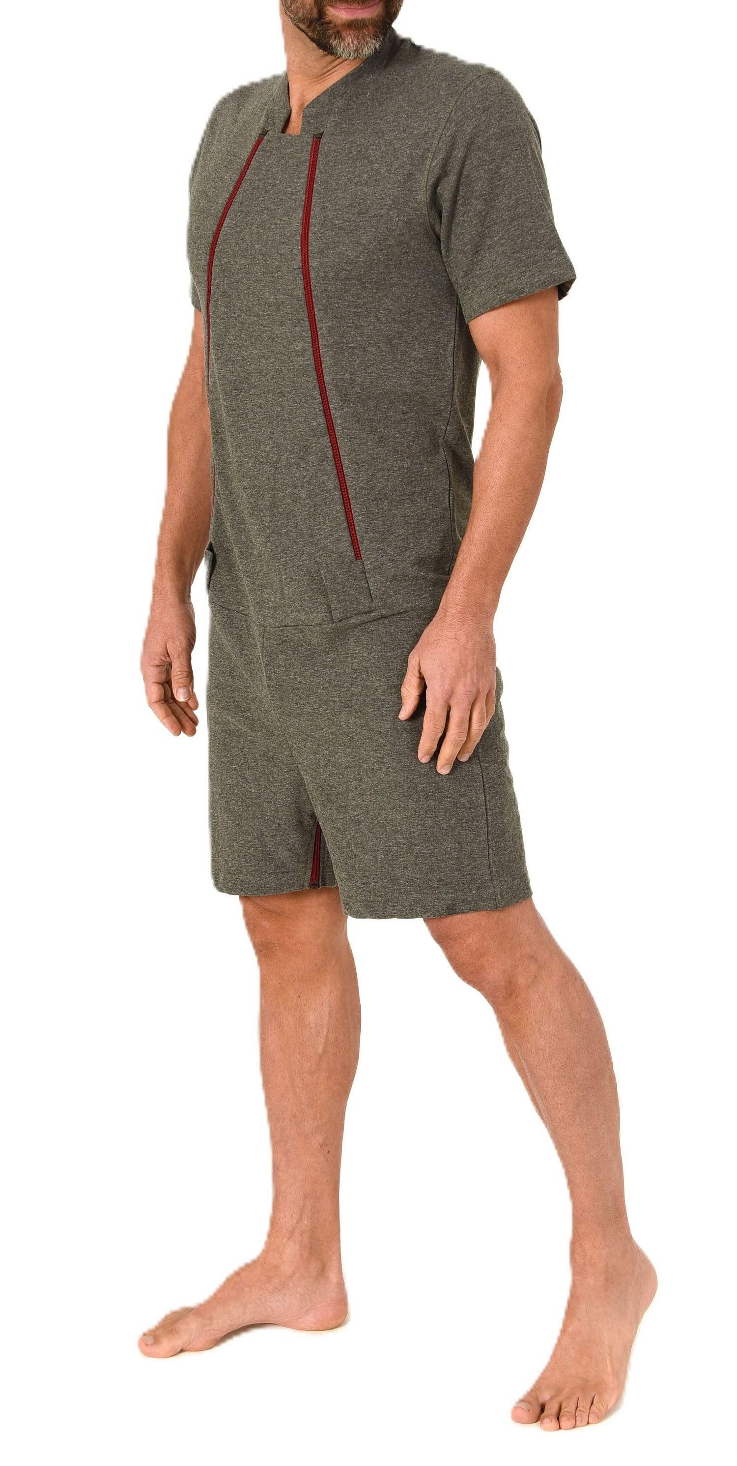 Normann Care Pyjama Herren Pflegeoverall kurzarm mit Reissverschluss Vorne und am Bein