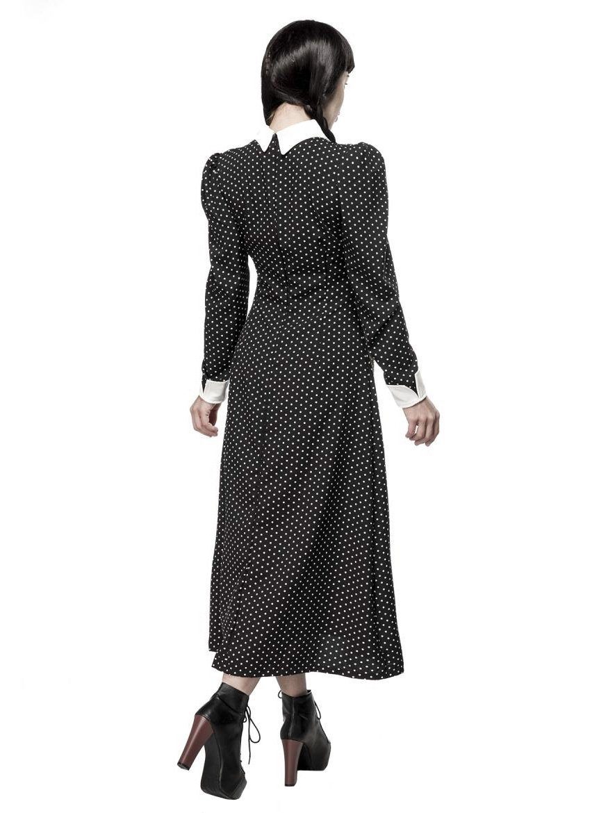 Metamorph Kostüm Wednesday Kleid, Hochwertig verarbeitetes, gepunktetes Kleid, inspiriert durch die Seri