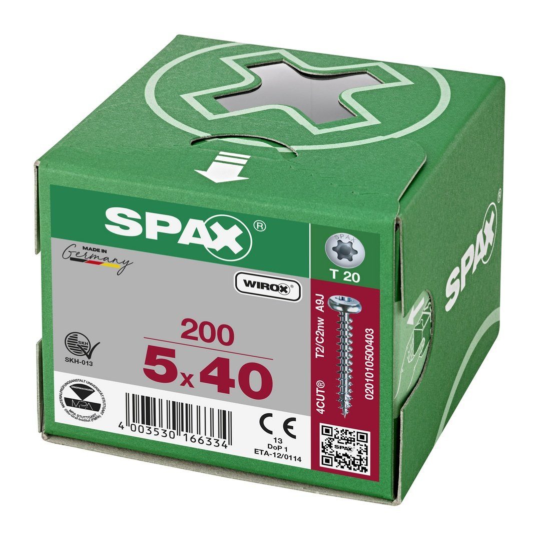 SPAX (Stahl weiß Spanplattenschraube 200 mm verzinkt, Universalschraube, 5x40 St),