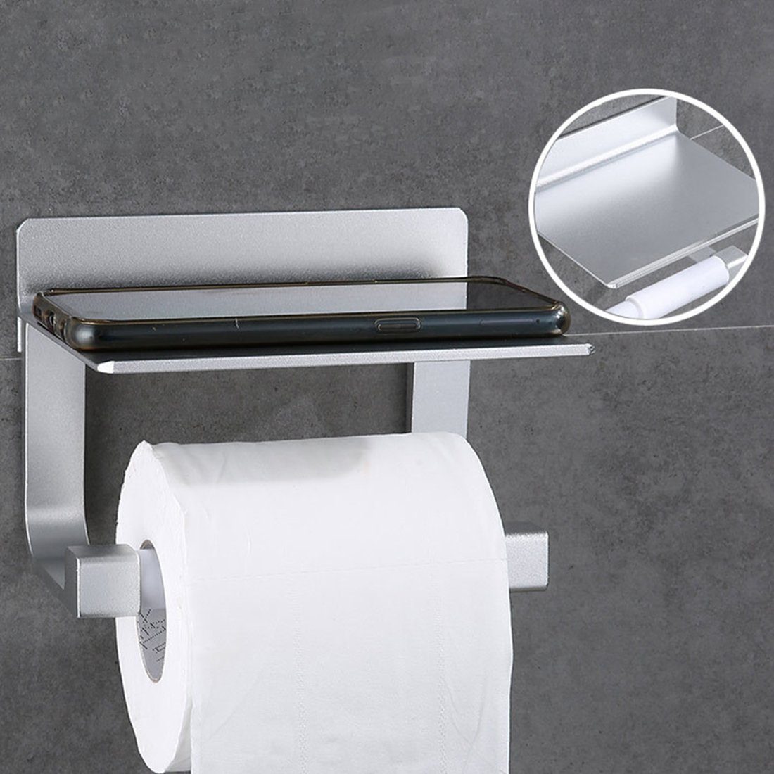 Selbstklebend Toilettenpapierhalter Küche Klopapierhalter Ablage, Toilettenpapierhalter mit Ohne Badzimmer Bohren, mit für Kleber grey Klorollenhalter und Haiaveng