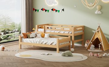 IDEASY Etagenbett Etagenbett, Kinderbett, naturfarben, 90x200 cm, Rahmen aus massivem, Kiefernholz, einfach zu montieren, Höhe 30 mm vom Boden