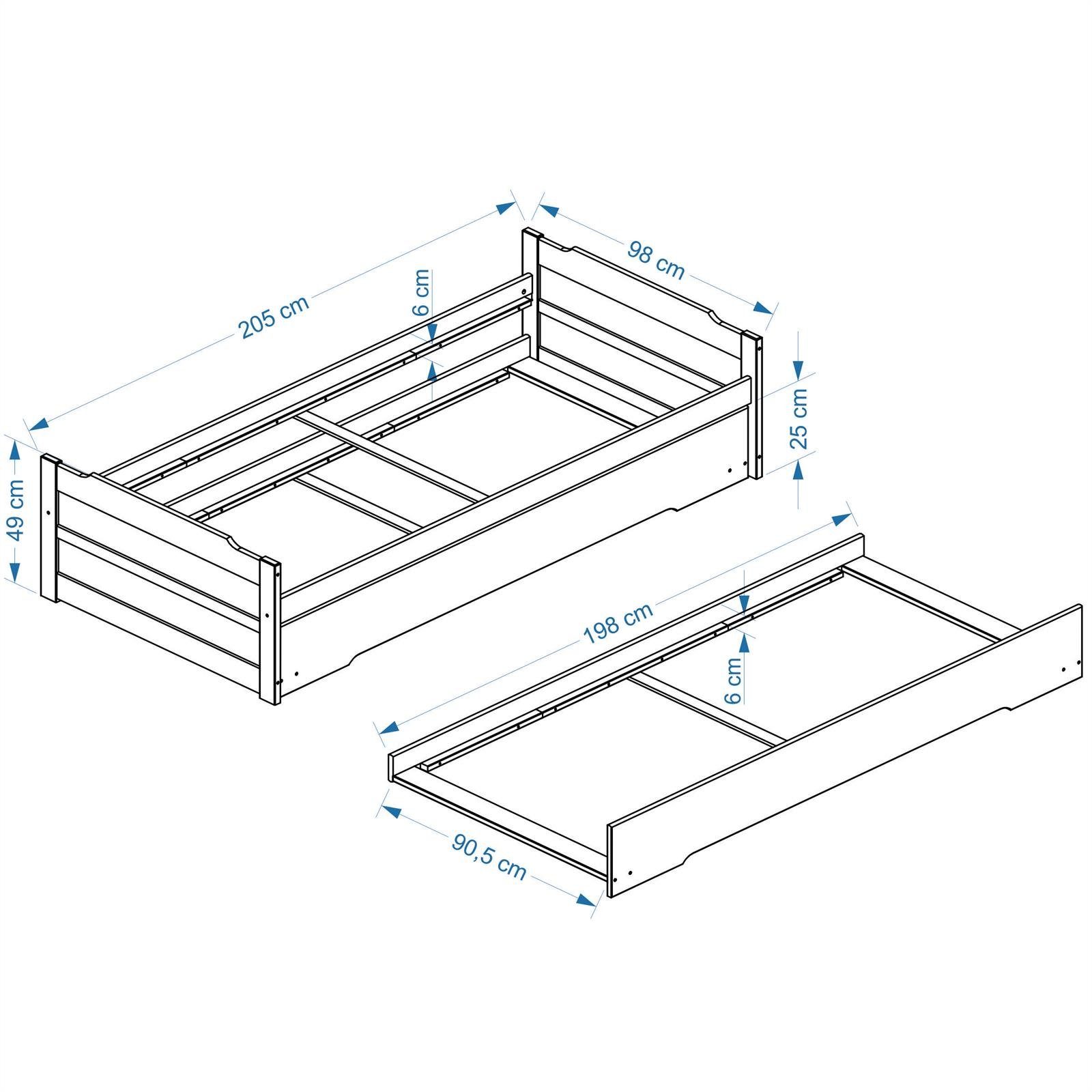 IDIMEX Funktionsbett LORENA, Ausziehbett Jugendbett Bett mit Stauraum Tagesbett Funktionsbett Bett