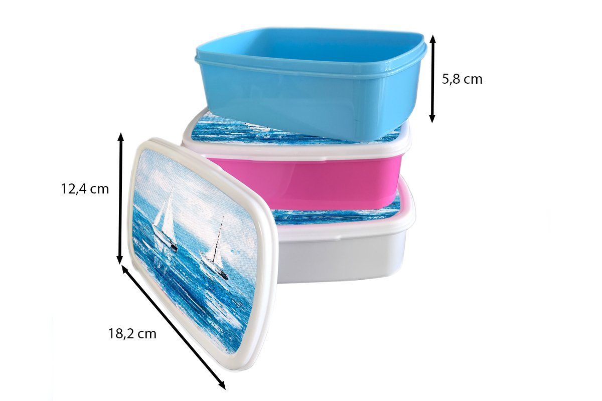 Kinder, (2-tlg), Lunchbox Kunststoff, Malerei Mädchen, Brotbox - - Kunststoff Wasser, Boot - rosa Erwachsene, für Brotdose MuchoWow Snackbox, Ölfarbe