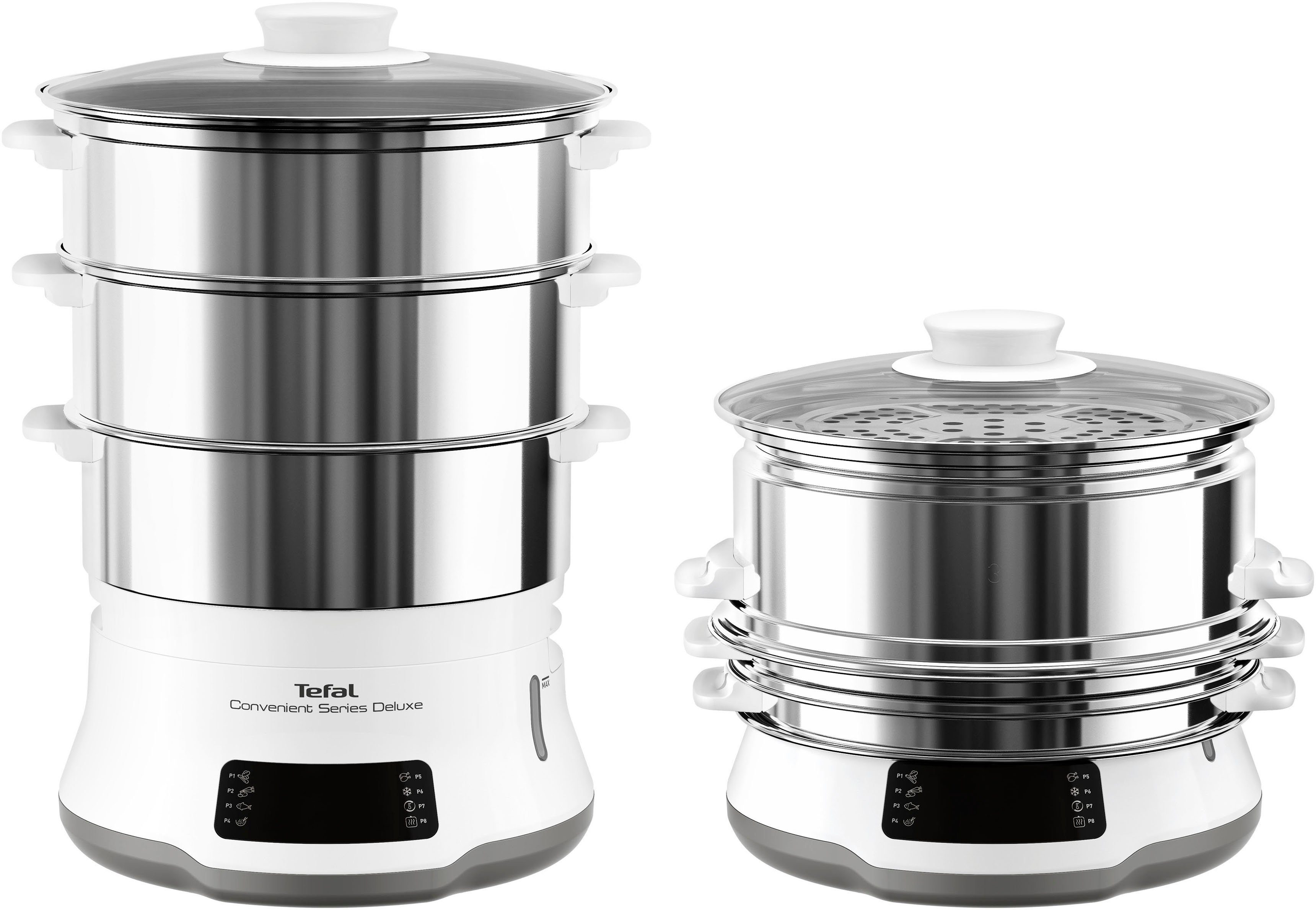 Tefal Dampfgarer Convenient Series Deluxe, 900 W, Touchscreen, 8 Programme,3 Ebenen, Edelstahlbehälter, VC502D