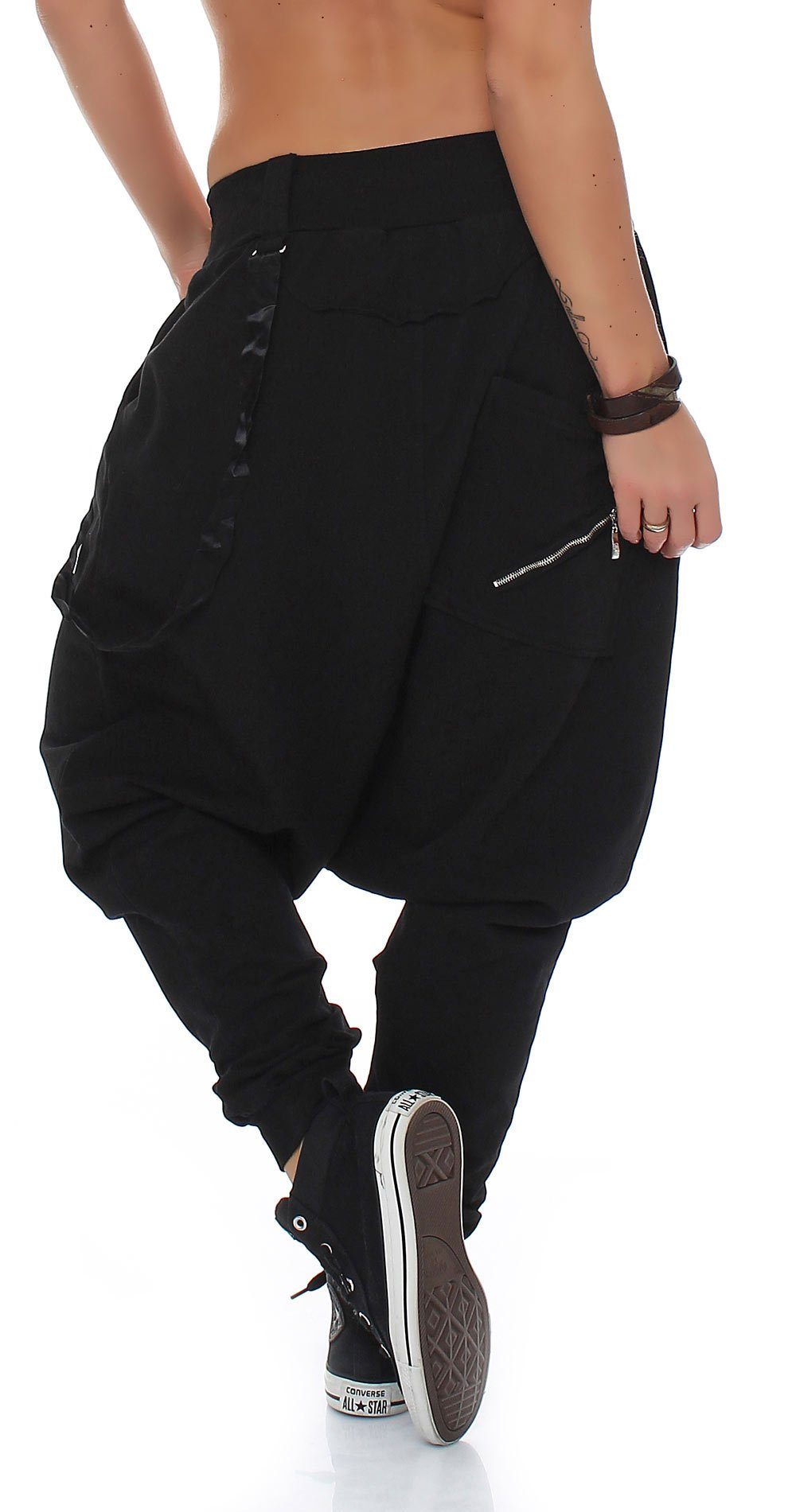 malito more than fashion Haremshose malito Damen Haremshose mit tiefem Schnitt, Hose mit Flower Print, mit vertieftem Schritt Einheitsgröße