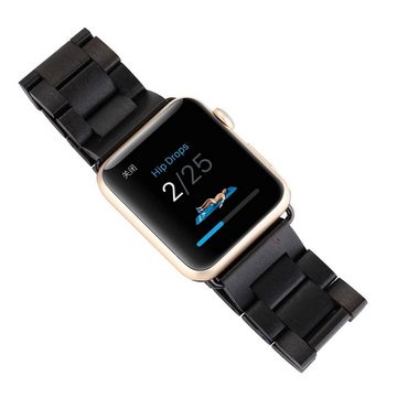 Wigento Smartwatch-Armband Für Universal 20mm Style Holz Schwarz Ersatz Armband Smart Uhr Band