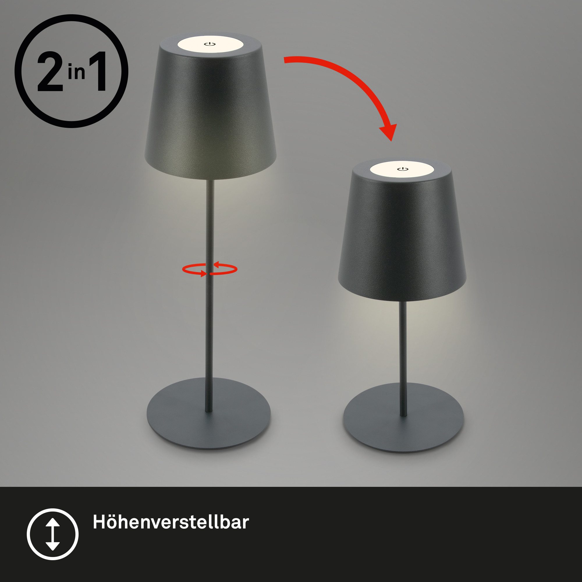 Briloner Leuchten Tischleuchte 2er Set LED Tischlampe kabellos, anthrazit, 2er Set LED Tischlampe kabellos 36x10,5 cm Anthrazit – Bild 4 von 5