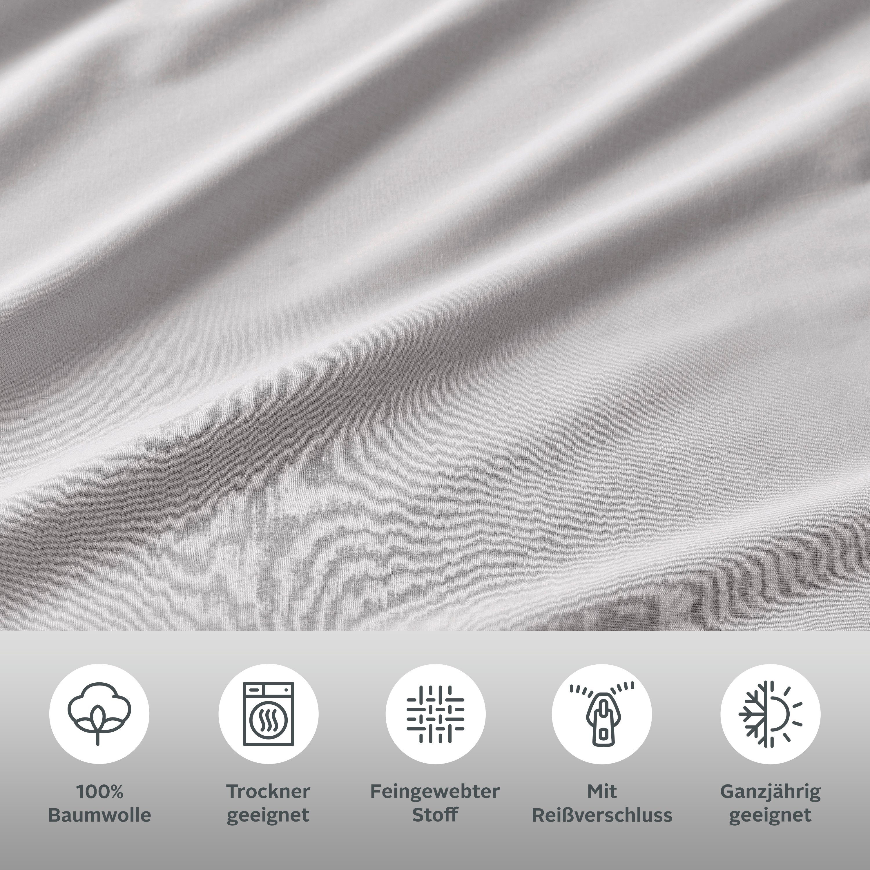 LeGer Home by Lena Gercke Bettwäsche Anisa in Gr. 135x200, 155x220 cm oder 200x200, Renforcé, 2 teilig, Bettwäsche aus Baumwolle, unifarbene Bettwäsche mit Reißverschluss