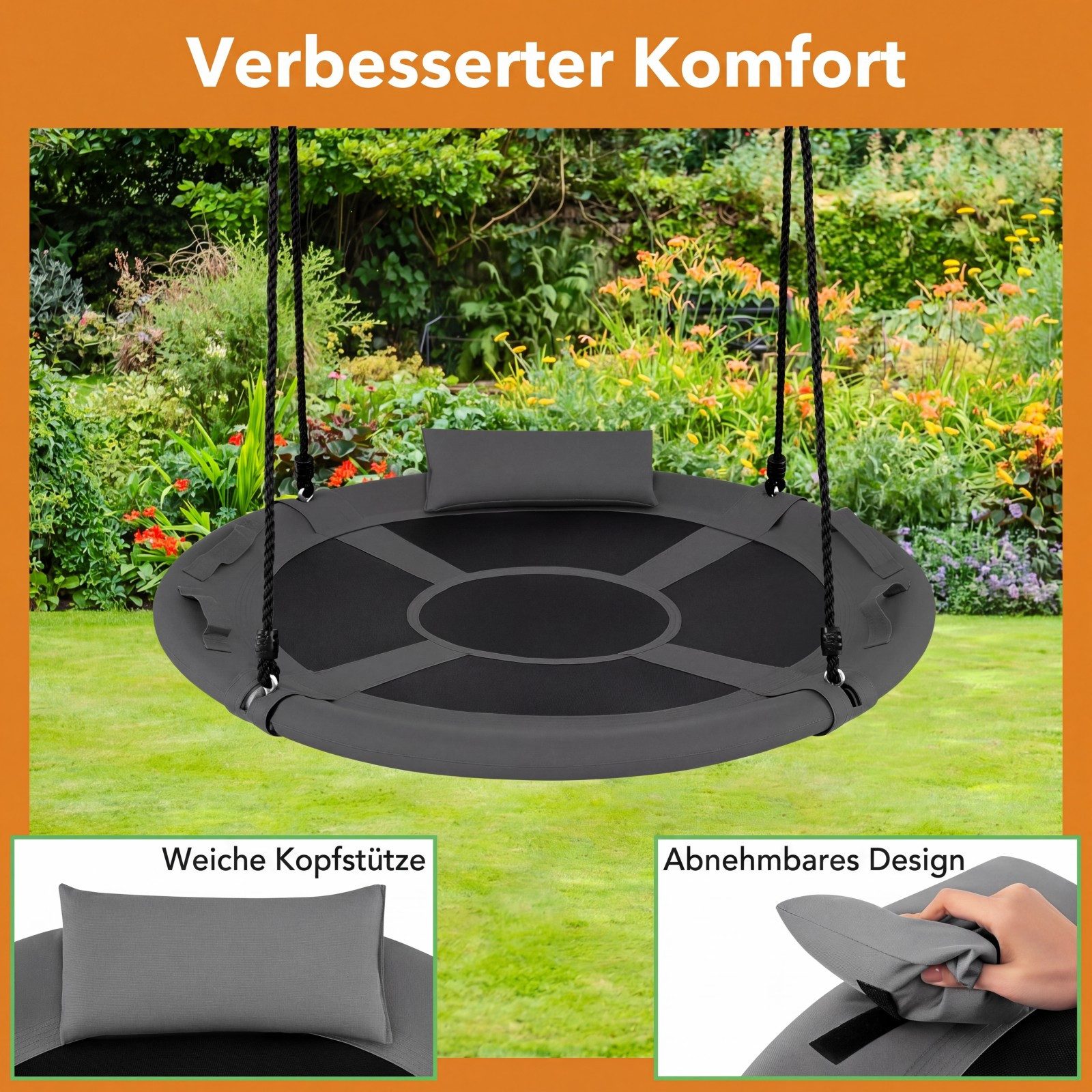COSTWAY Einzelschaukel, (1-tlg), Nestschaukel, Kinderschaukel mit Kissen & Griffe