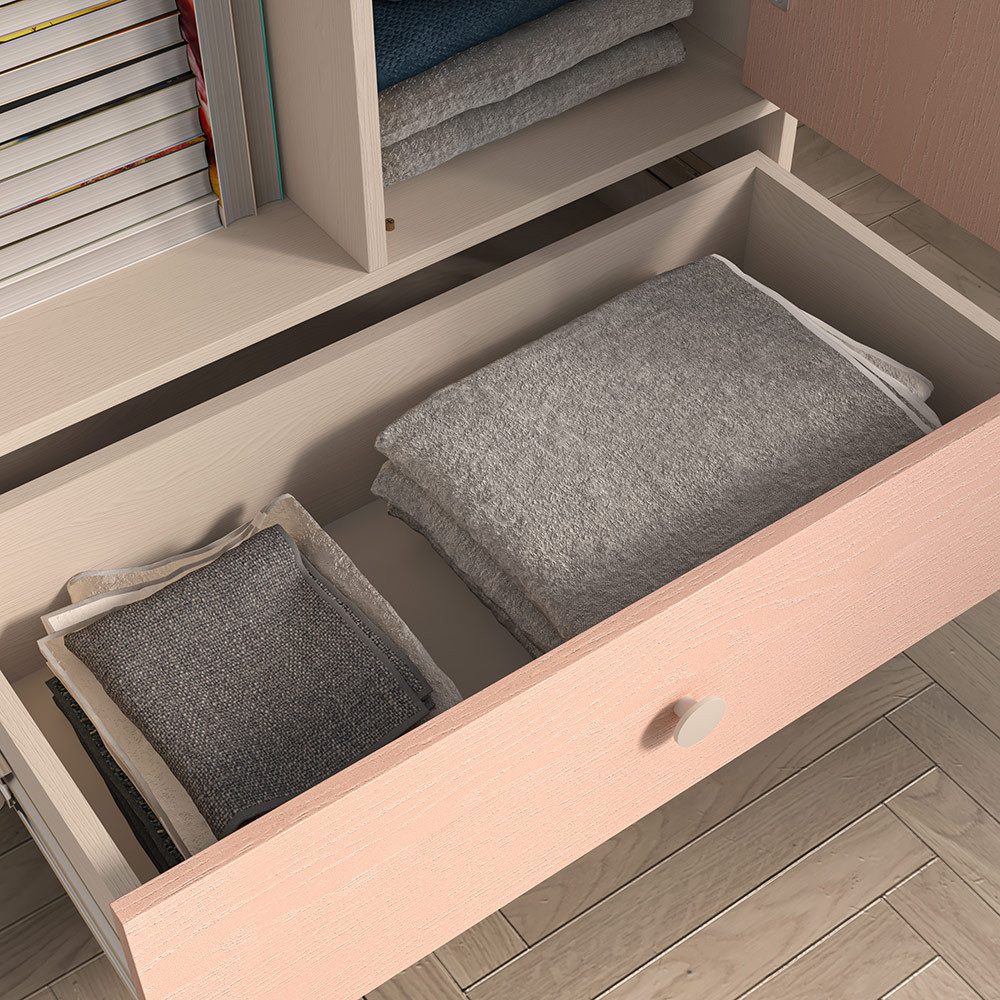 Lomadox Jugendzimmer-Set MODICA-131, (Sparset, 3-tlg., Eckschrank Bücherregal Regal), in sandbeige mit rosa, Softclose, fühlbare Oberfläche