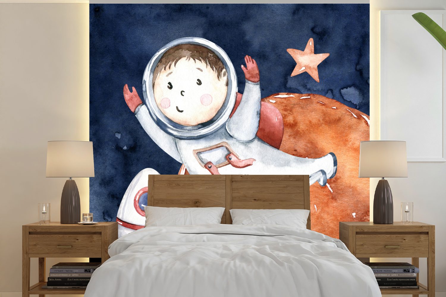 MuchoWow Fototapete Weltraum - oder Mond Kinder, Vinyl Wohnzimmer Tapete Jungen St), - Schlafzimmer, Matt, für Mädchen - Wandtapete (5 Rakete - bedruckt, 