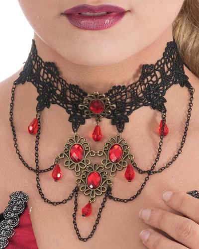 CHAKS Kostüm Gothik Halsband 'Red Pearls', Schwarz Rot - Choke