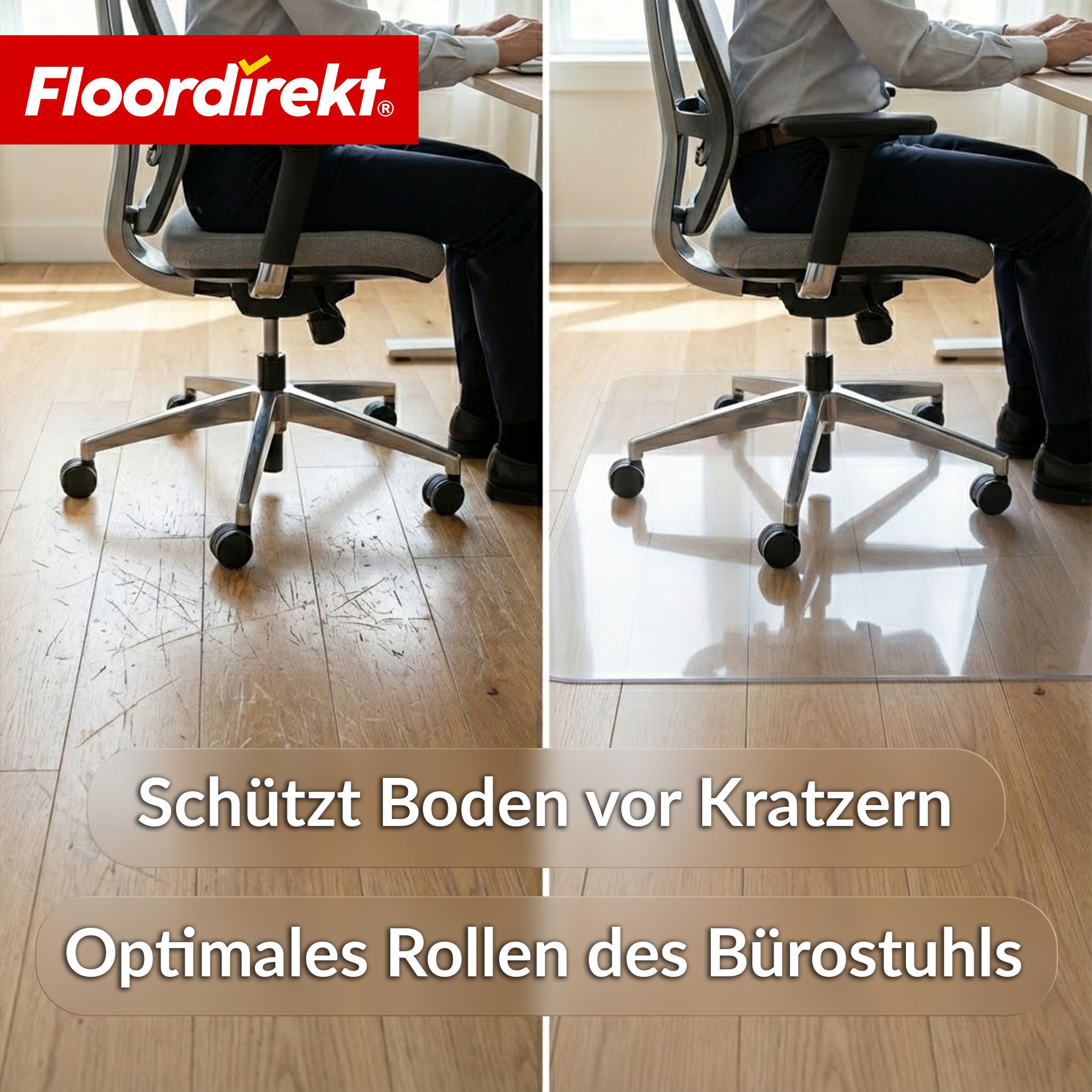Floordirekt Bodenschutzmatte Bürostuhlunterlage Secura 80×118 cm transparent – 5 mm bruchsicher, rutschfest, geräuschdämmend, kratzfest, 1-St., für Parkett, Lam – Bild 5 von 5