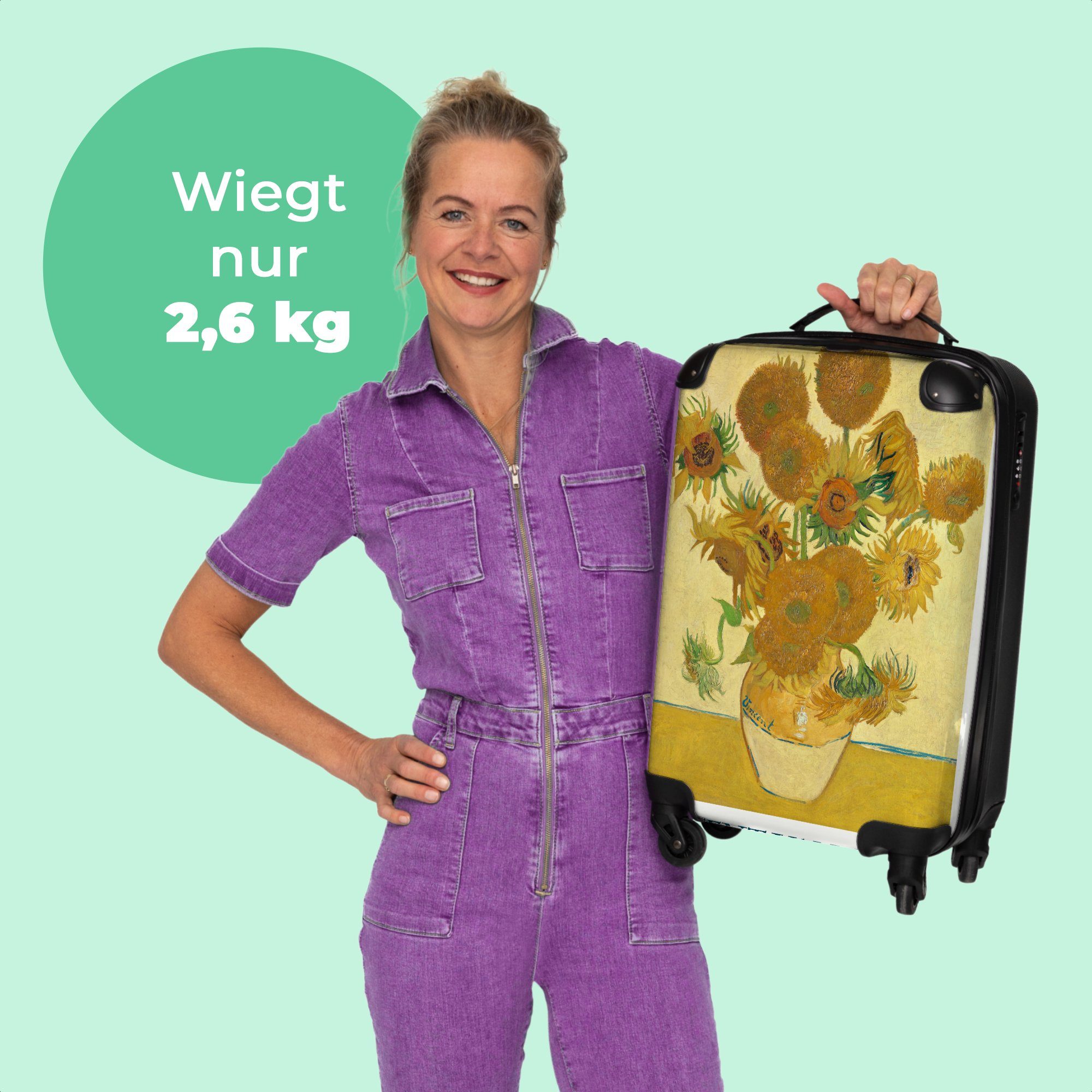 - Van Trolley Handgepäck - Gogh Rollen, - - Sonnenblumen Cabin NoBoringSuitcases.com© Handgepäckkoffer Gemälde Reisekoffer 4 mit Gelb, Rollkoffer Kleine 4 Rollen 55x35x20cm