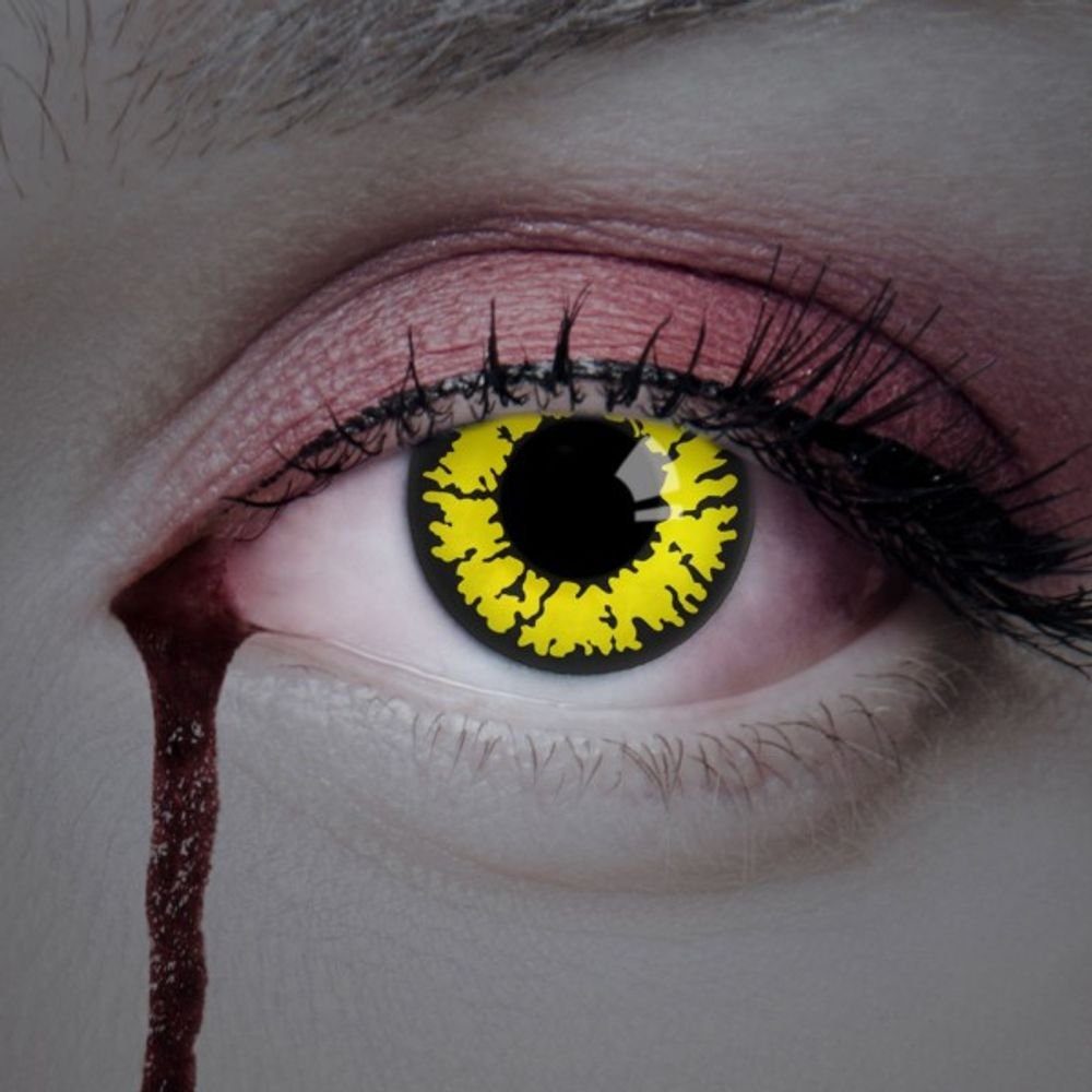 aricona Motivlinsen Farbige Halloween Kontaktlinsen Gelb Zombie Fasching Vampir Kostüm, ohne Stärke, 2 Stück