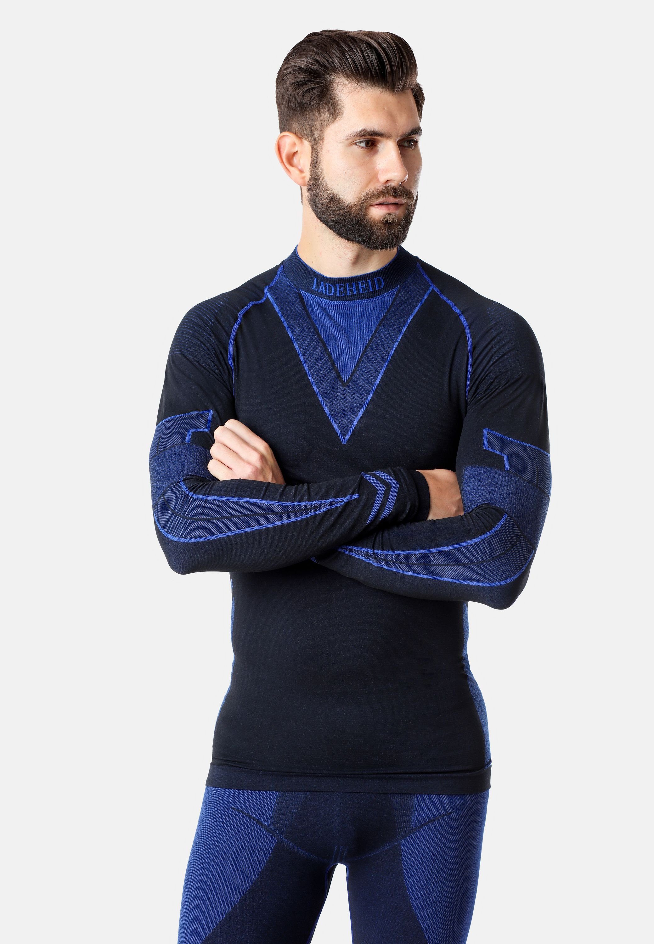 Herren Schwarz/Marineblau Shirt Funktionsunterwäsche Thermoaktiv Ladeheid LAGI001 Funktionsunterhemd langarm