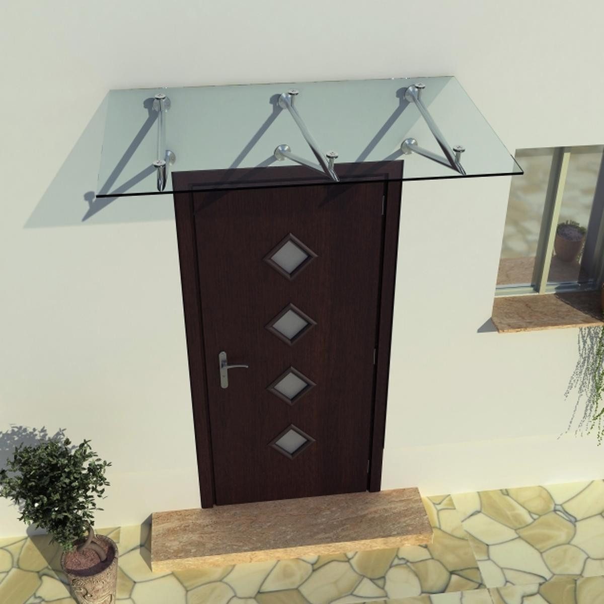 BuyLando.Shop Vordach Glaswerk Westfalen - (3V) 200x90 cm klar Glasvordach inkl. Halter (inkl Halter ohne Montagematrial)