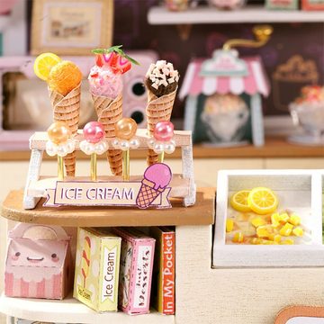 Cute Room 3D-Puzzle DIY holz Miniature Haus Puppenhaus Eiscafe, Puzzleteile, 3D-Puzzle, Miniaturhaus, Maßstab 1:24, Modellbausatz zum basteln