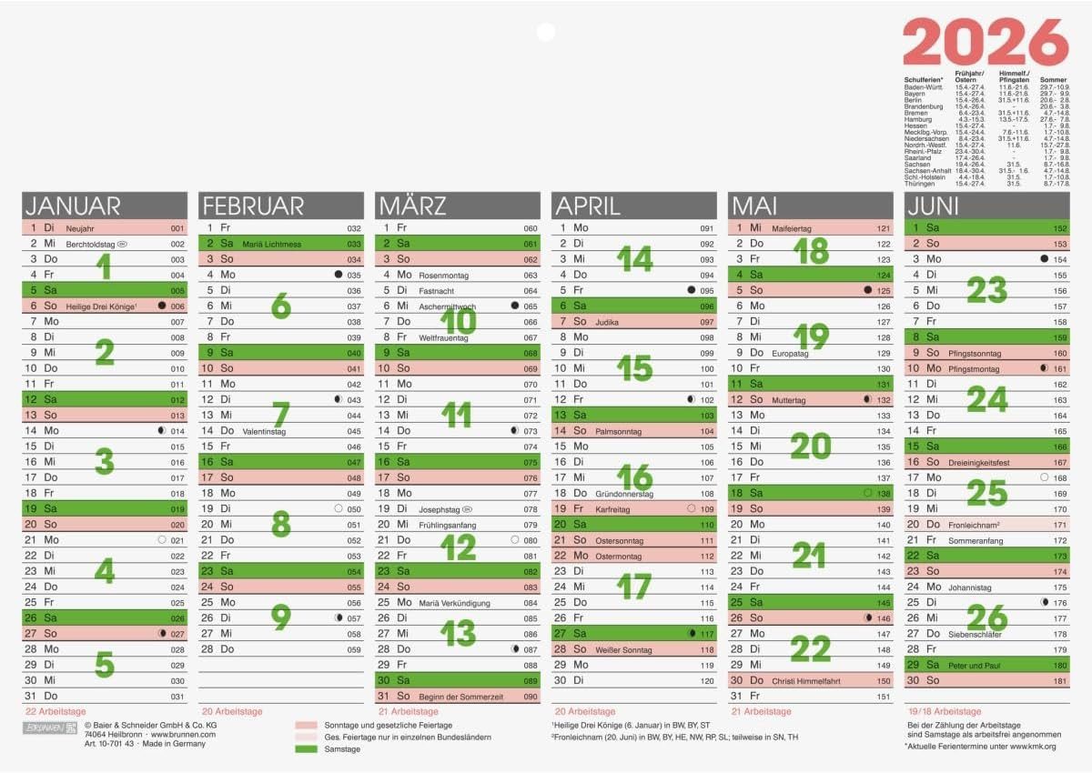 BRUNNEN Monatskalender BRUNNEN Tafelkalender 2026, A4 quer