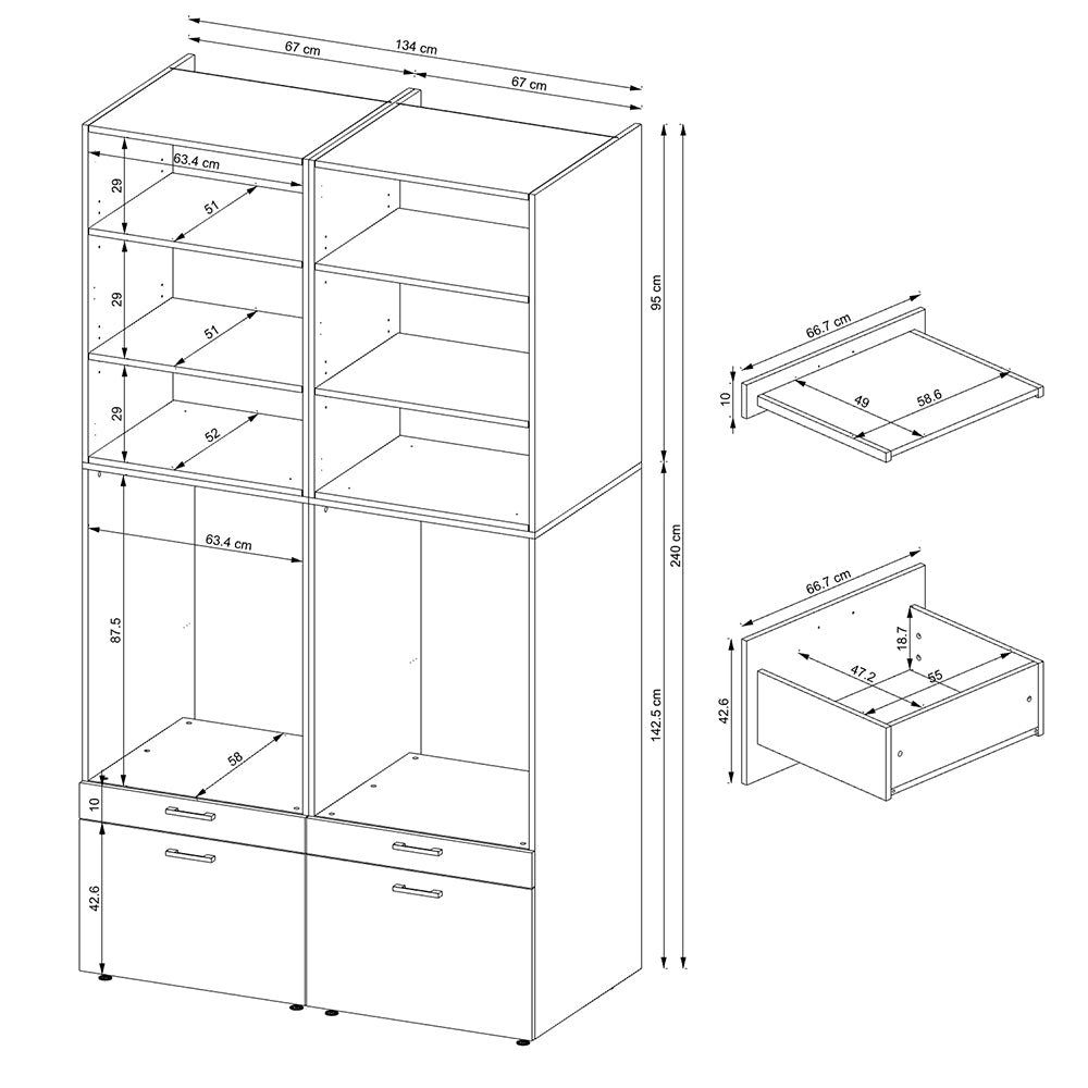 Mehrzweckschrank) | Roomart eiche Waschturm eiche (Waschmaschinenschrank Schrankaufsätzen Waschmaschinenumbauschrank mit