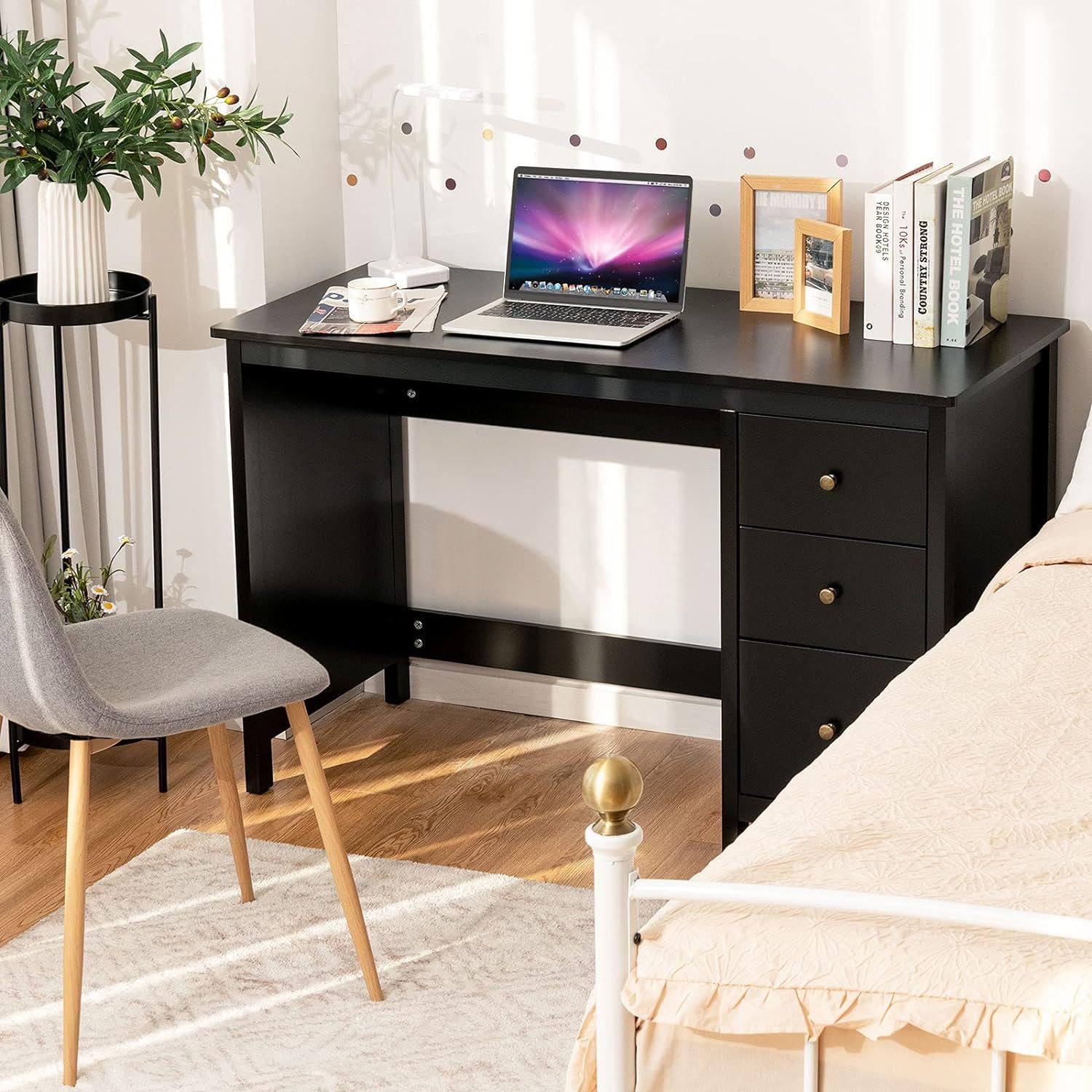 KOMFOTTEU Computertisch Schreibtisch, mit 3 Schubladen, 120 x 50 x 75 cm