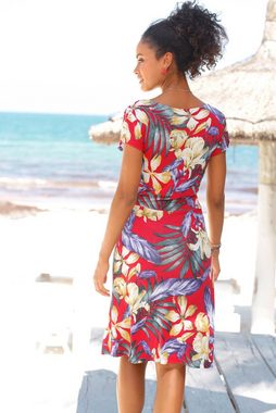 LASCANA Sommerkleid mit V-Ausschnitt im Alloverdruck, T-Shirtkleid aus Jersey, Strandkleid
