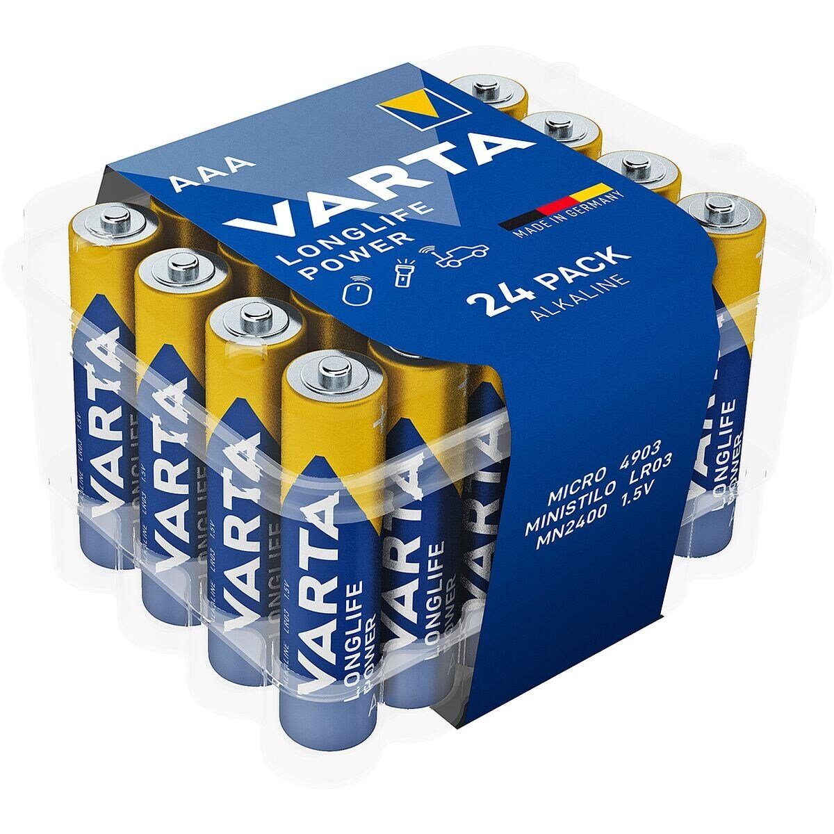 24 V, VARTA Lebensdauer Micro 1,5 langer mit (1.5 LONGLIFE Alkali-Mangan, V, Power St), LR03, / AAA Batterie, /