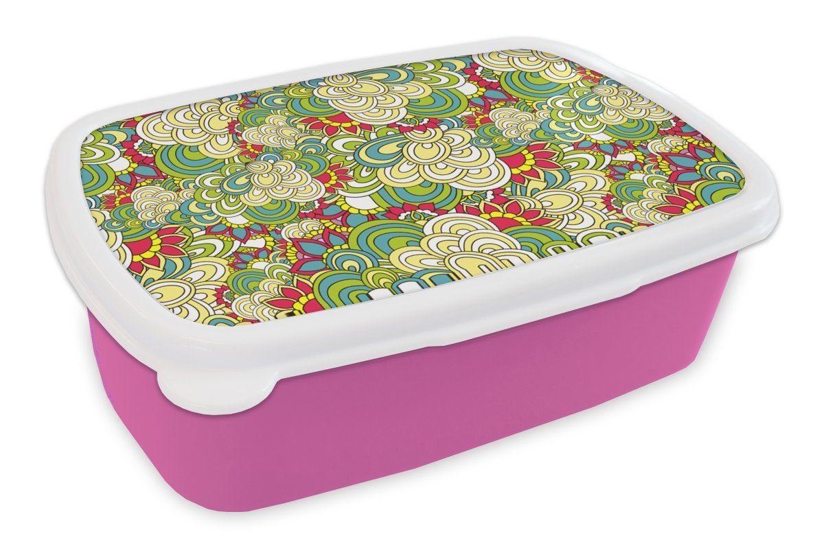 MuchoWow Lunchbox - Brotdose - Kunststoff, Mädchen, Blumen Snackbox, Frühling, Kunststoff Muster für Brotbox rosa (2-tlg), Erwachsene, Kinder