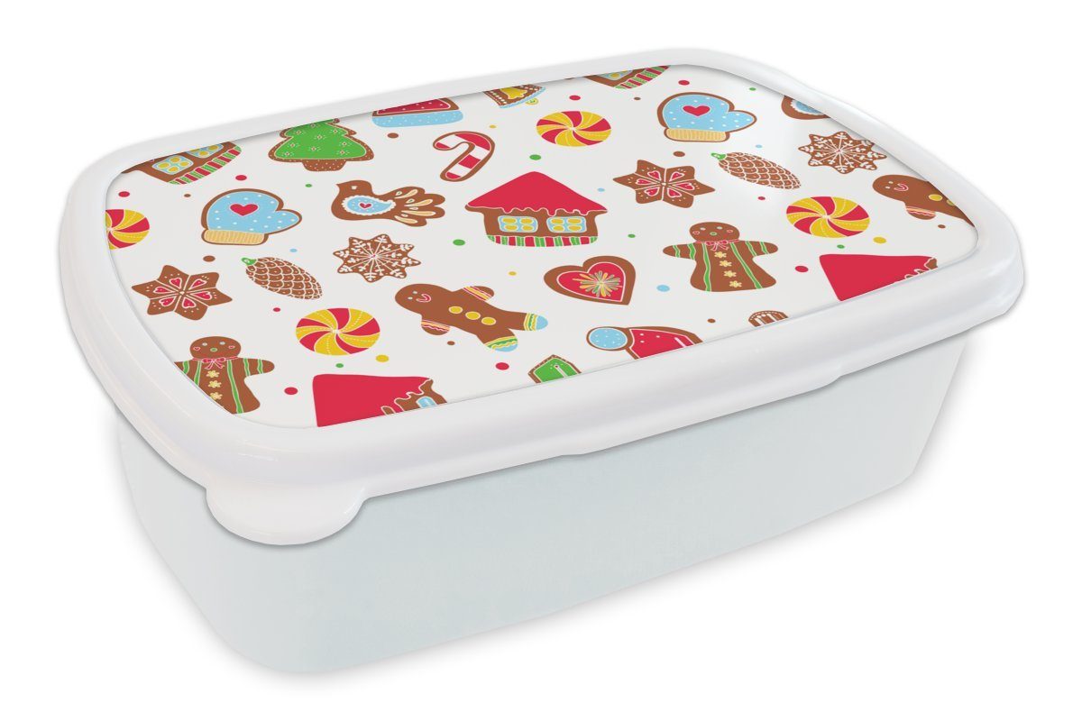 MuchoWow Lunchbox Muster und für - Mädchen (2-tlg), Weihnachten, Kinder Erwachsene, Brotdose, weiß Jungs und Kunststoff, für Brotbox - Lebensmittel