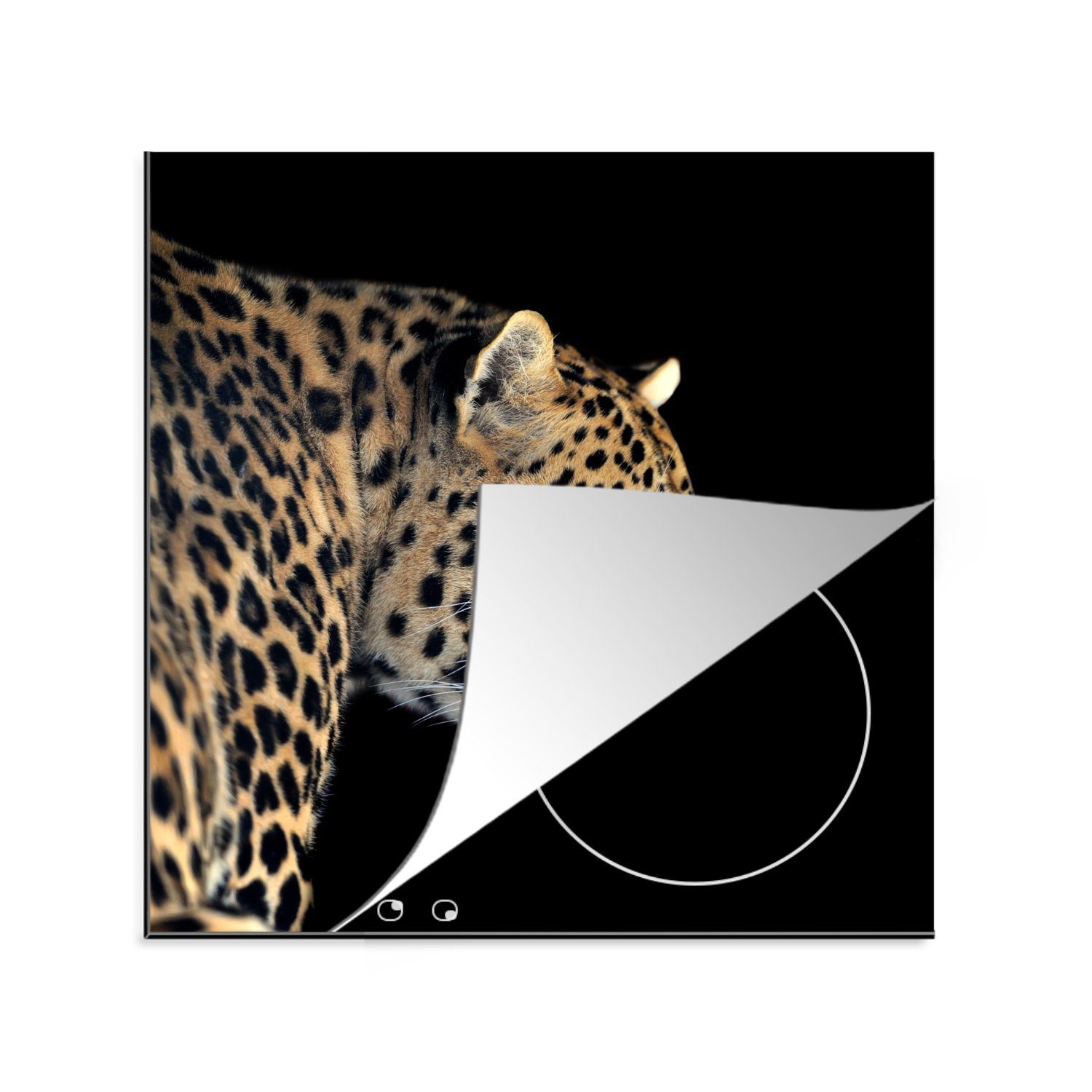 MuchoWow Herdblende-/Abdeckplatte Leopard - Tiere - Schwarz, Vinyl, (1 tlg), 78x78 cm, Ceranfeldabdeckung, Arbeitsplatte für küche