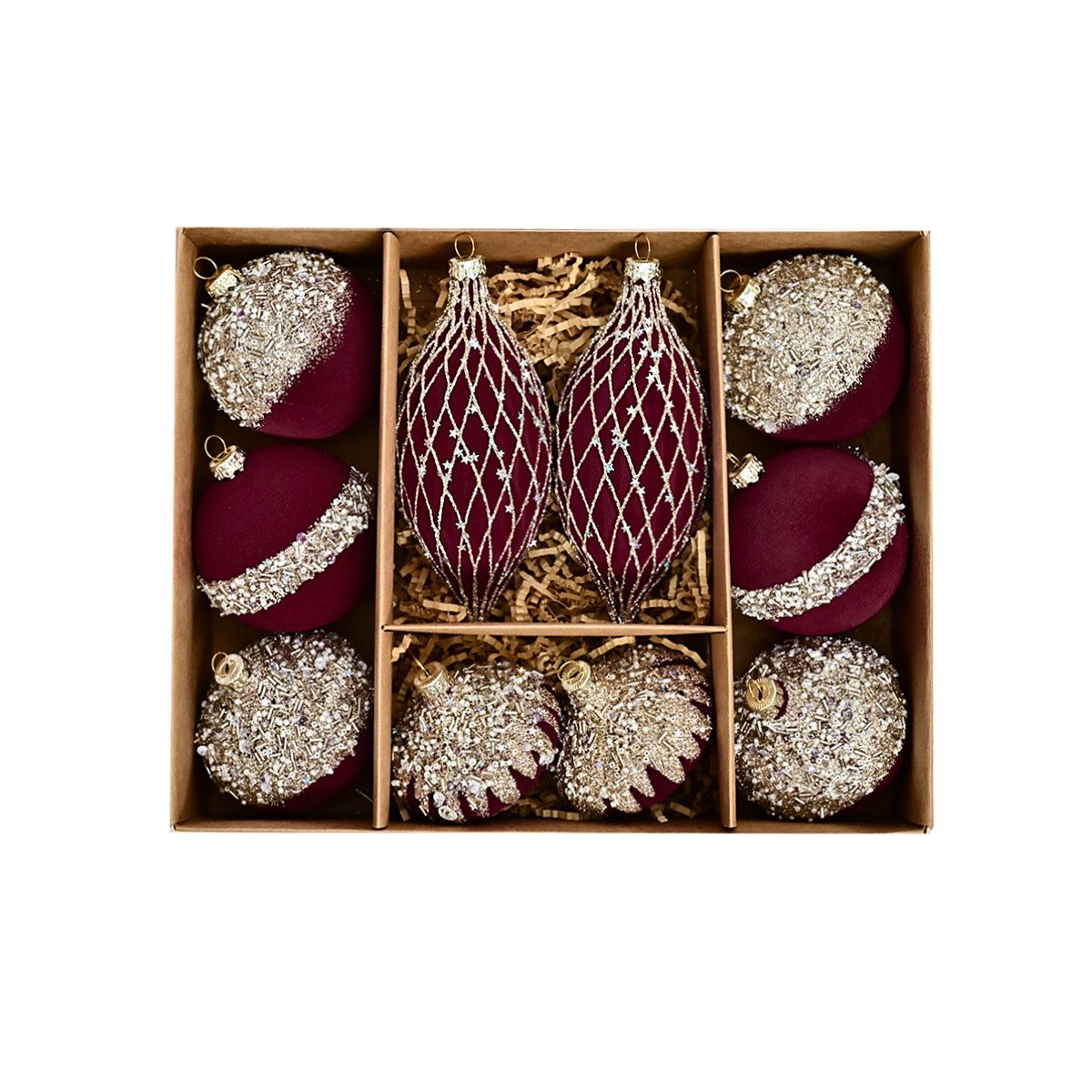 Coonoor Weihnachtsbaumkugel 10er Set Samt-Weihnachtskugeln – Weihnachtsbaum Anhänger-Set, ideal für Christbäume und festliche Partydekoration