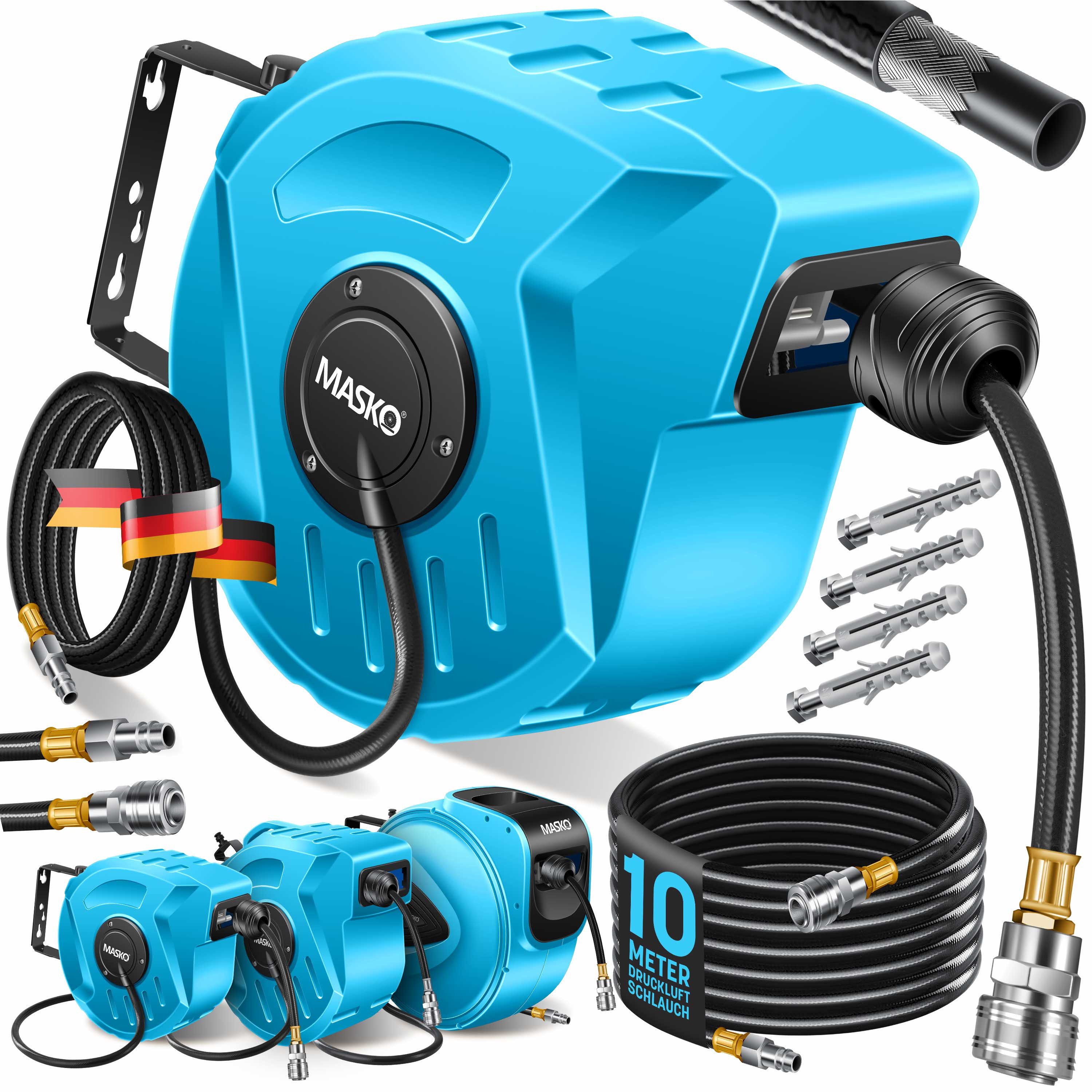 MASKO Hochdruckschlauch, Aufroller Automatik Druckluftschlauch Trommel 1/4 Anschluss Wandhalter