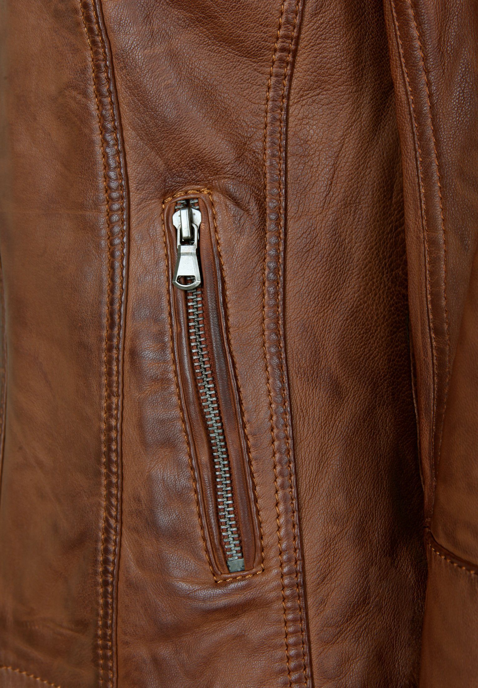 7eleven Lederjacke CONNIE mit cognac Taschen