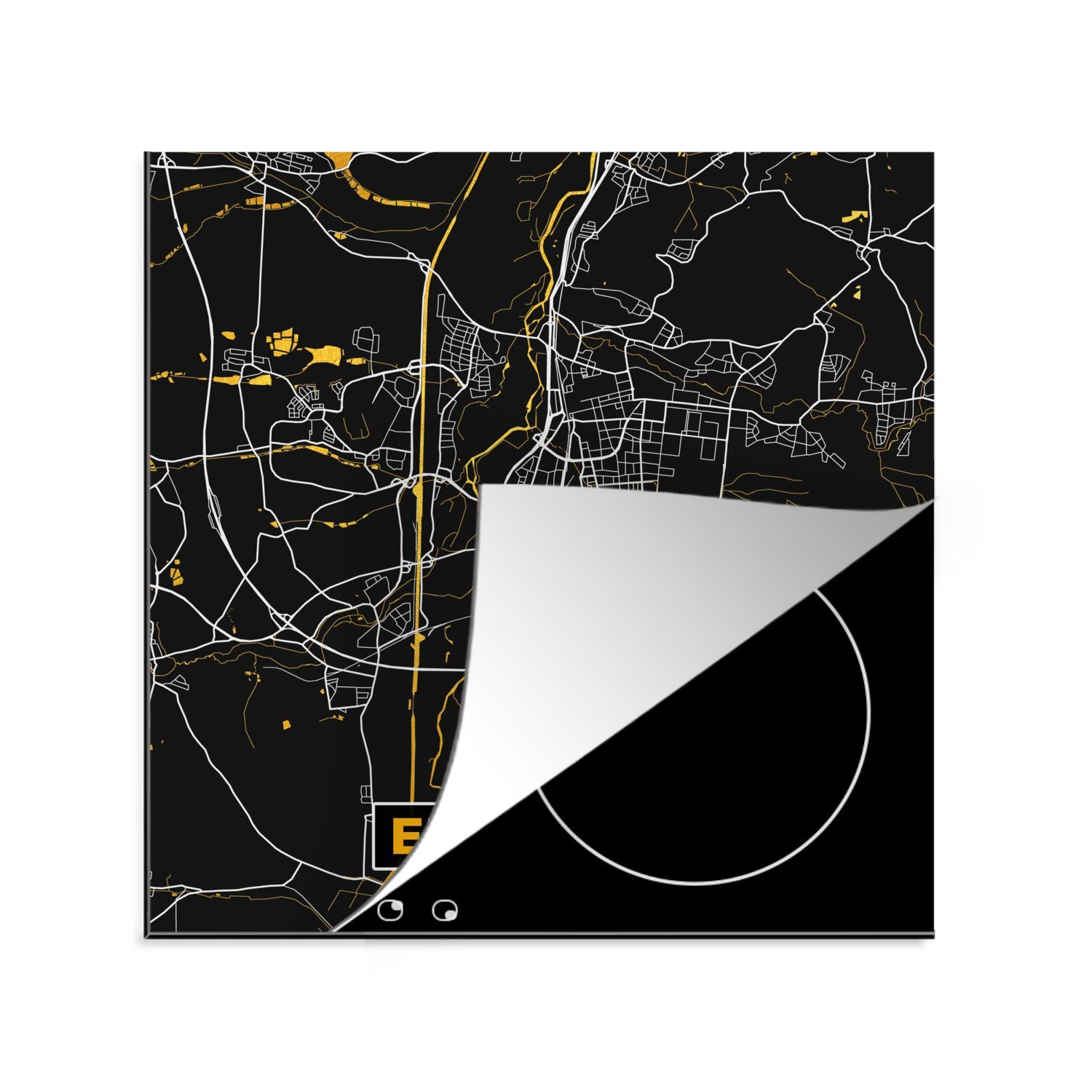 Erlangen Deutschland, (1 Arbeitsplatte Gold MuchoWow cm, - Ceranfeldabdeckung, Herdblende-/Abdeckplatte Karte Stadtplan küche - 78x78 Vinyl, tlg), - - für